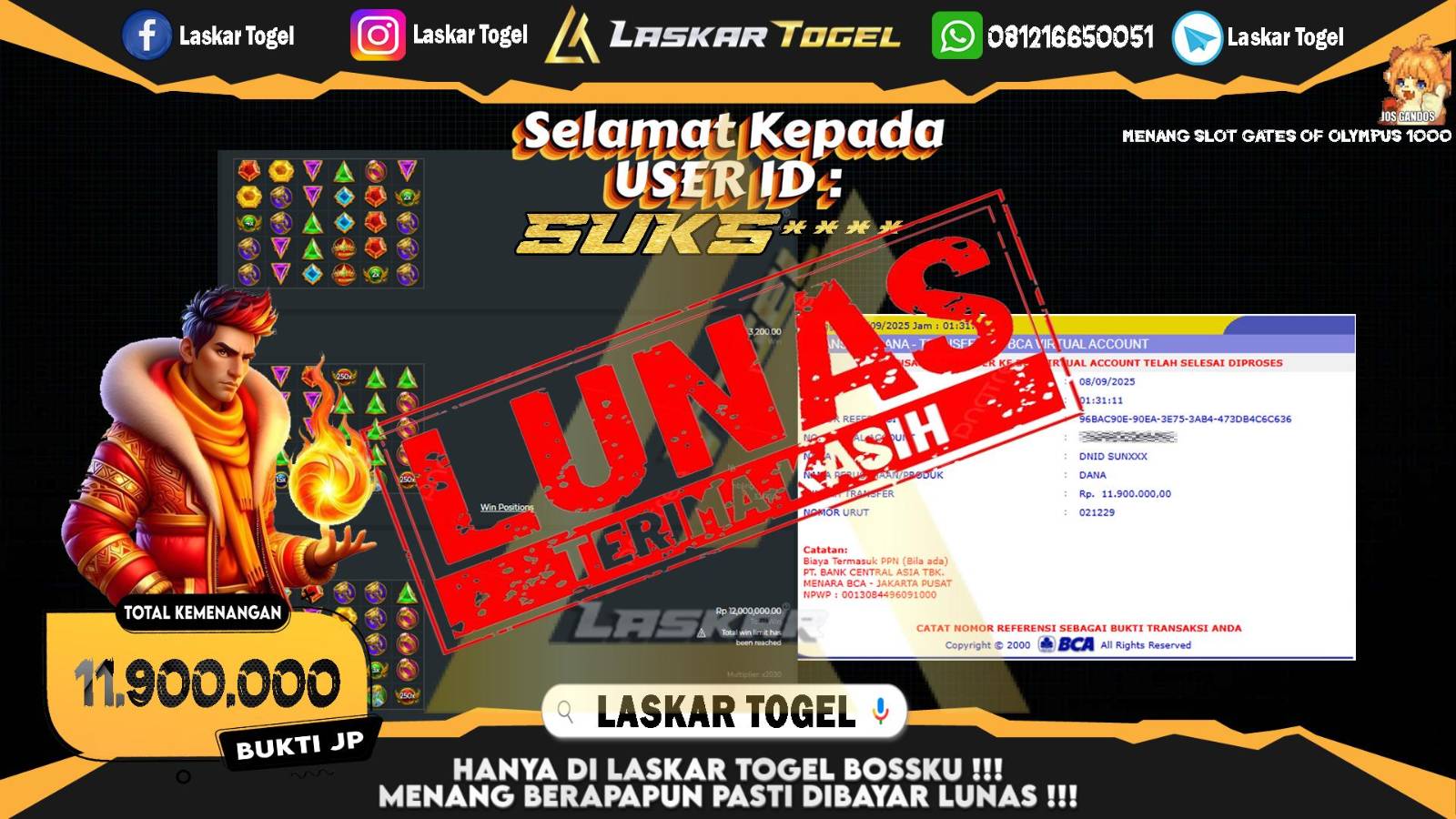LASKARTOGEL JACKPOT SLOT GATES OF OLYMPUS 1000 Rp.11.900.000,- LUNAS
