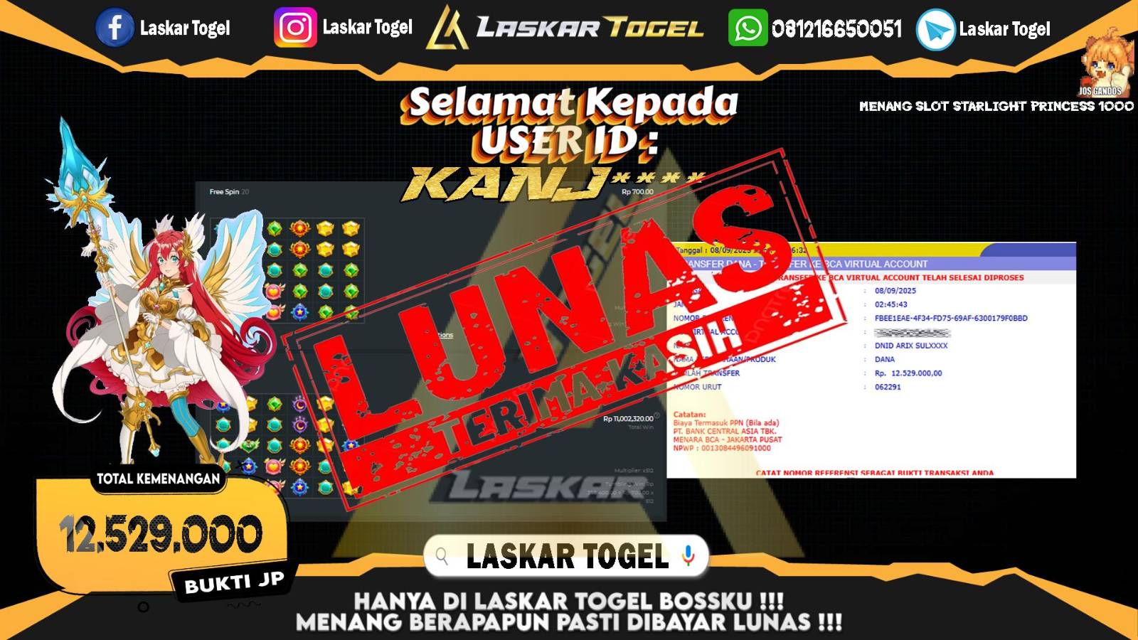 LASKARTOGEL JACKPOT SLOT STARLIGHT PRINCESS 1000 Rp.12.529.000,- LUNAS