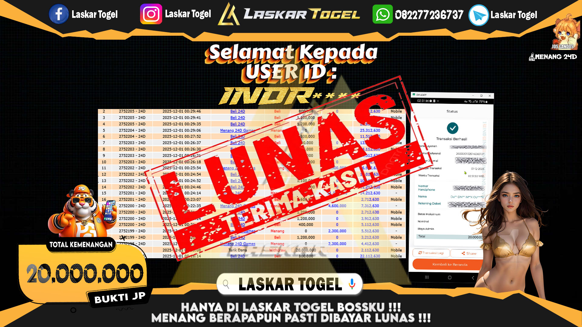 LASKARTOGEL JACKPOT 24D Rp.20.000.000,- LUNAS
