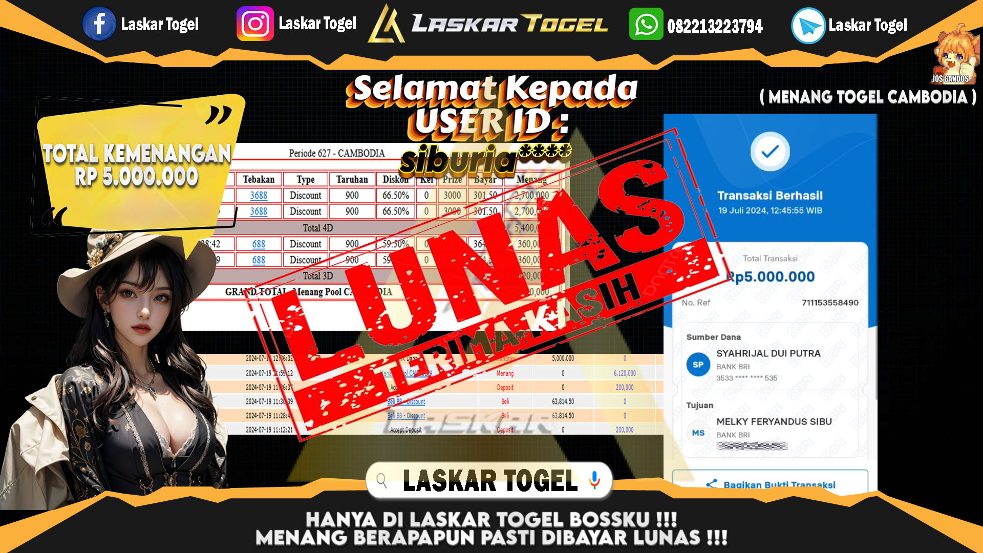 LASKARTOGEL JACKPOT TOGEL CAMBODIA Rp.5.000.000.,- LUNAS