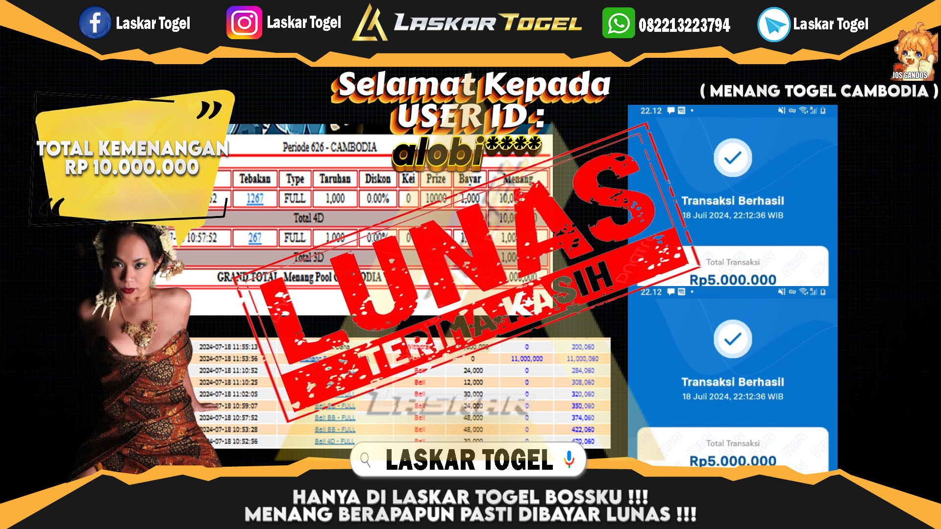 LASKARTOGEL JACKPOT TOGEL CAMBODIA Rp.10.000.000.,- LUNAS