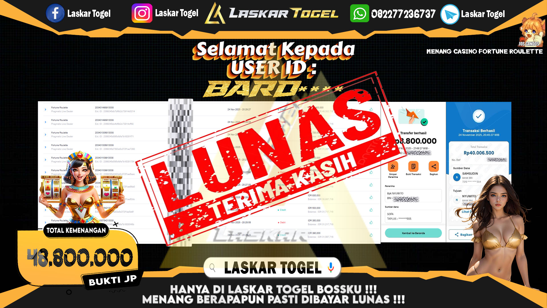 LASKARTOGEL JACKPOT CASINO FORTUNE ROULETTE Rp.48.800.000,- LUNAS