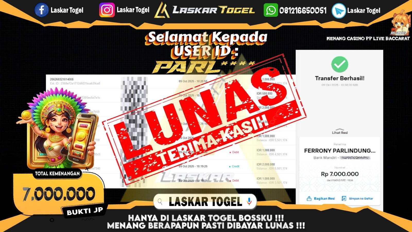 LASKARTOGEL JACKPOT CASINO PP LIVE BACCARAT Rp.7.000.000,- LUNAS