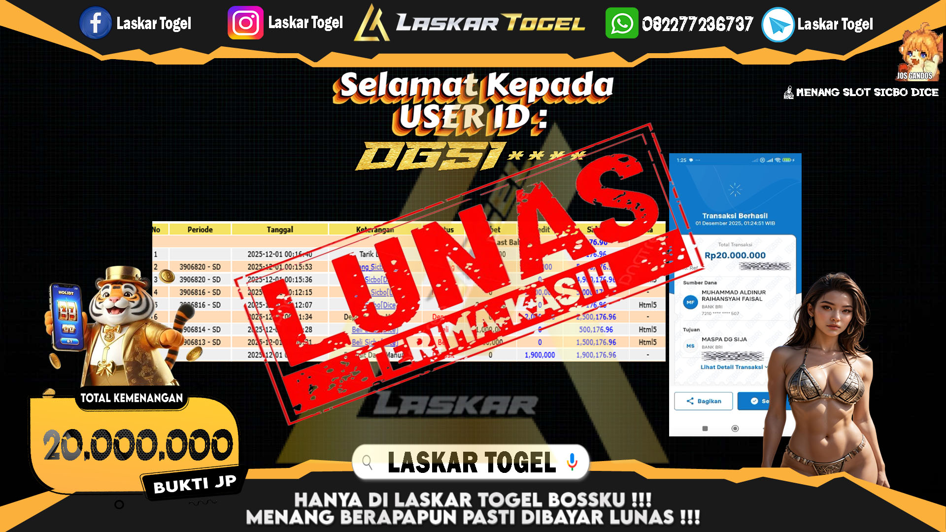 LASKARTOGEL JACKPOT CASINO SICBO DICE Rp.20.000.000,- LUNAS