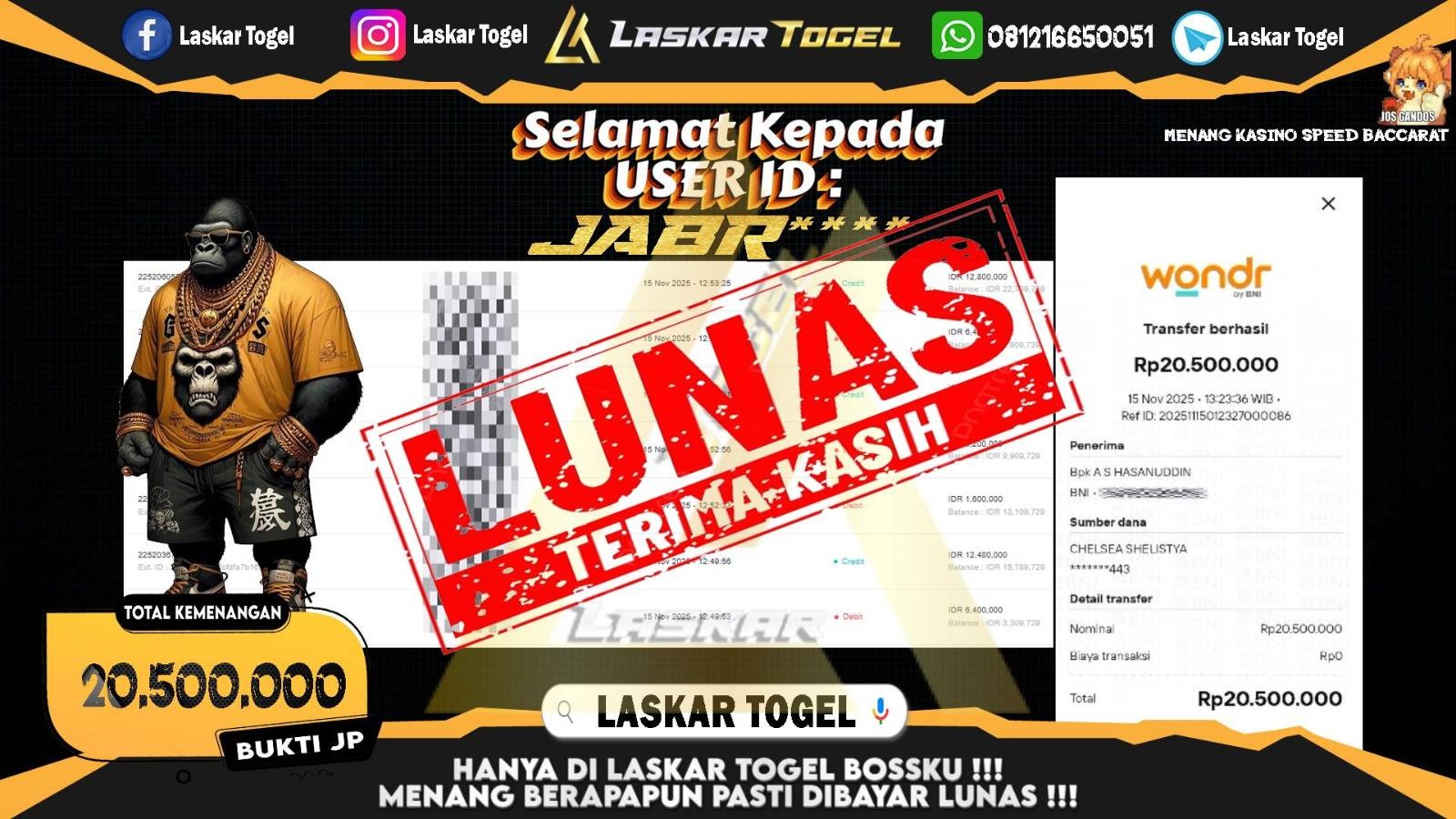 LASKARTOGEL JACKPOT CASINO SPEED BACCARAT Rp.20.500.000,- LUNAS