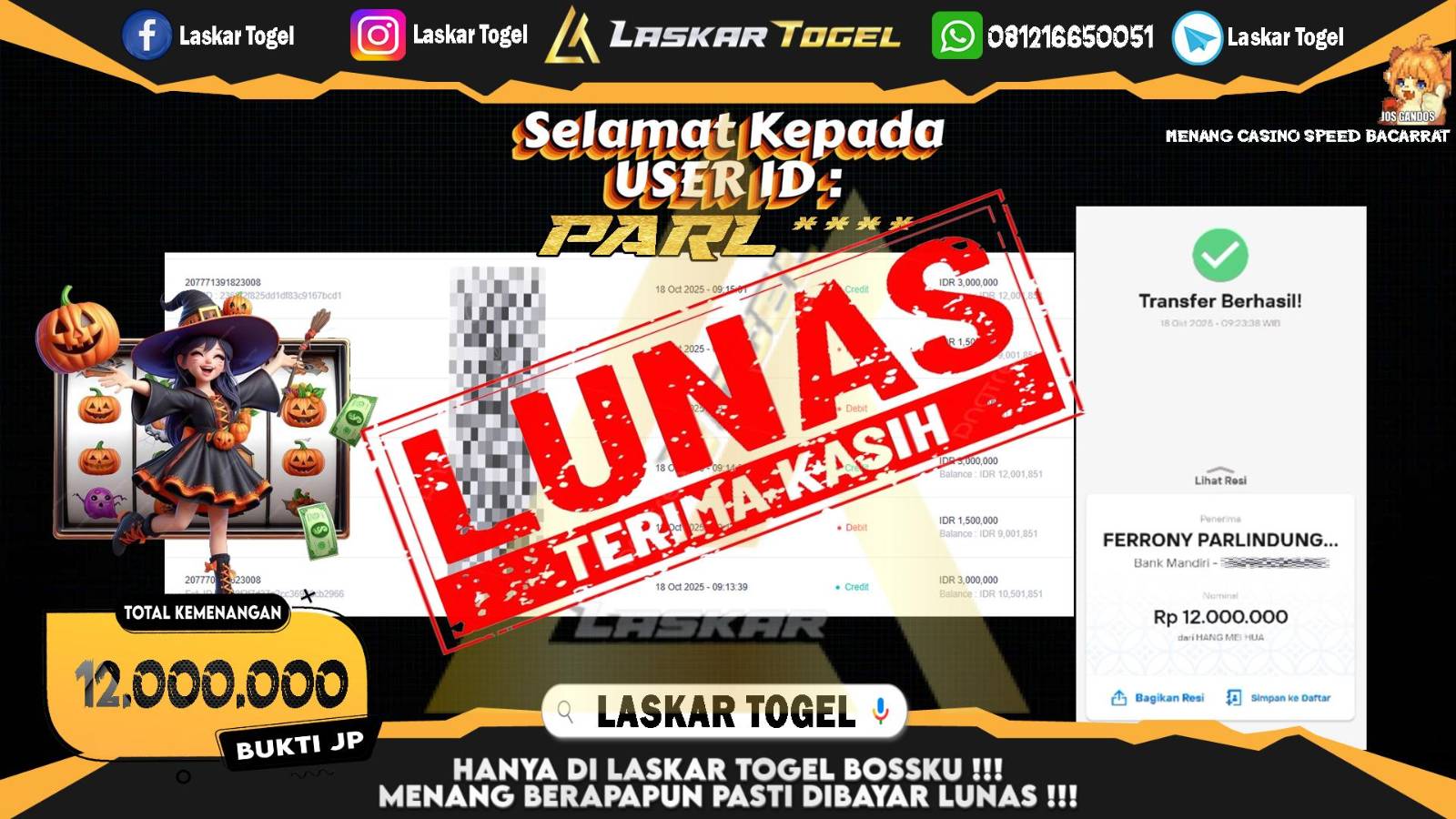 LASKARTOGEL JACKPOT CASINO SPEED BACCARAT Rp.12.000.000,- LUNAS
