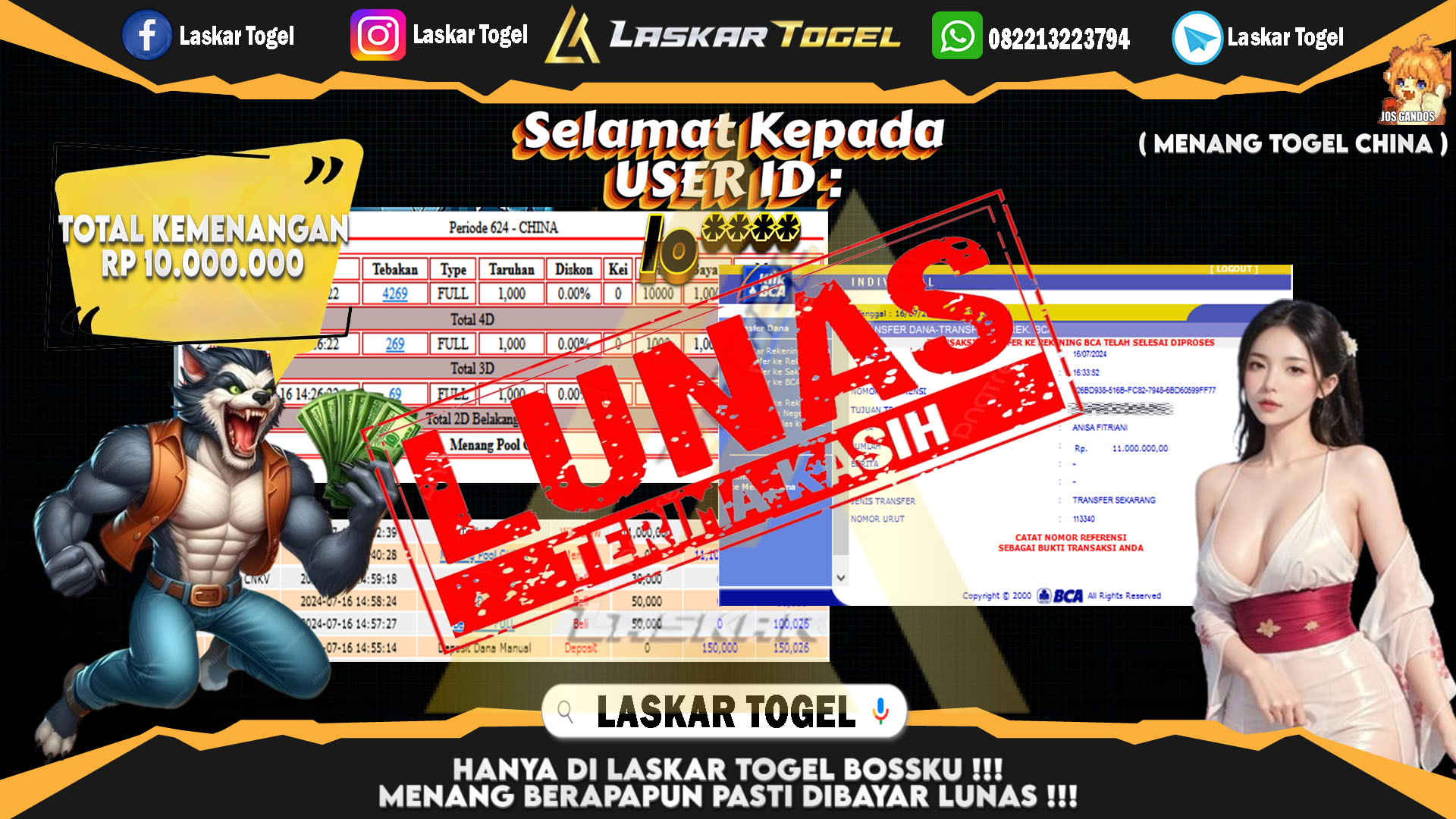 LASKARTOGEL JACKPOT  TOGEL CHINA Rp.10.000.000.,- LUNAS