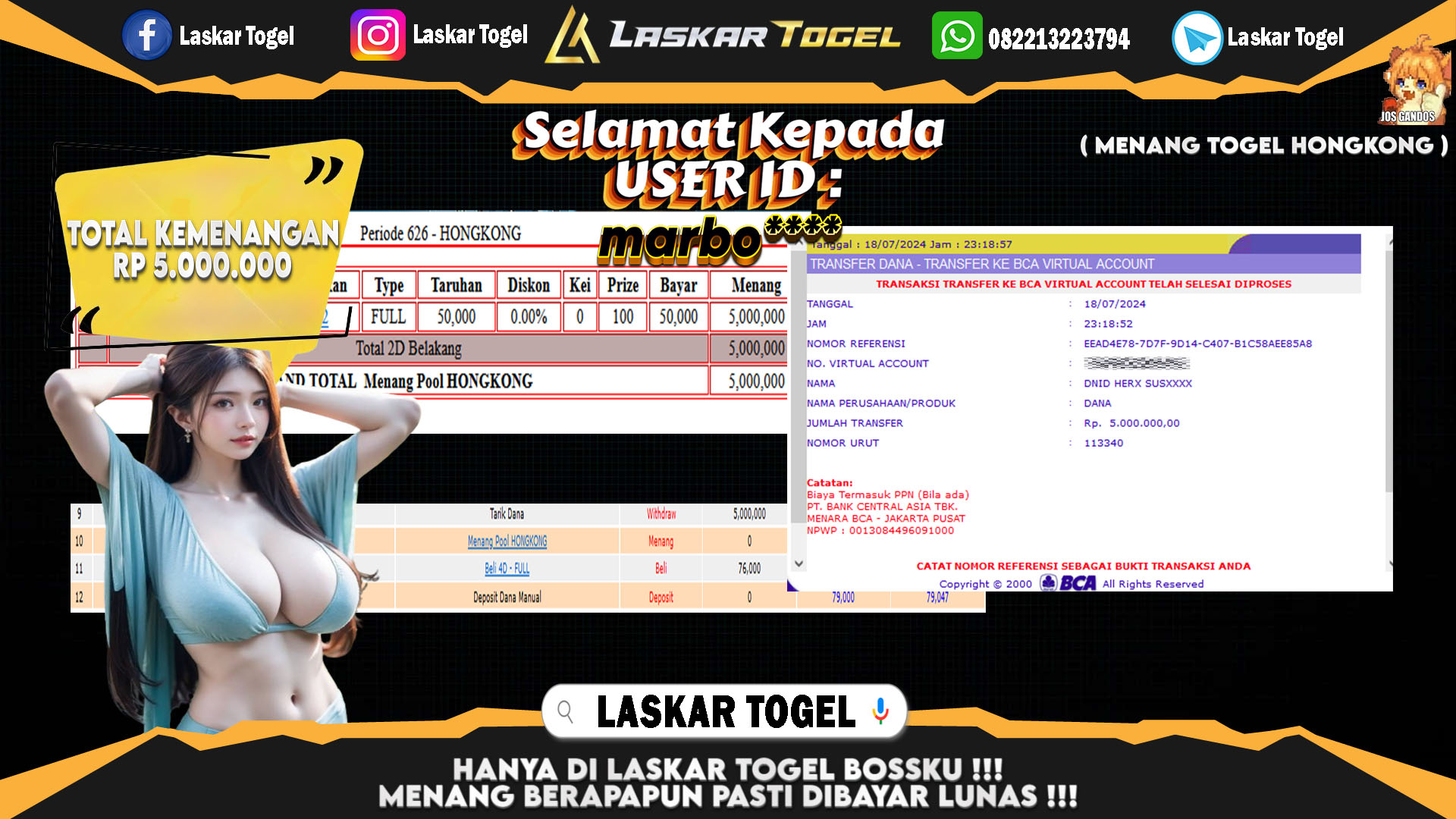 LASKARTOGEL JACKPOT TOGEL HONGKONG Rp.5.000.000.,- LUNAS