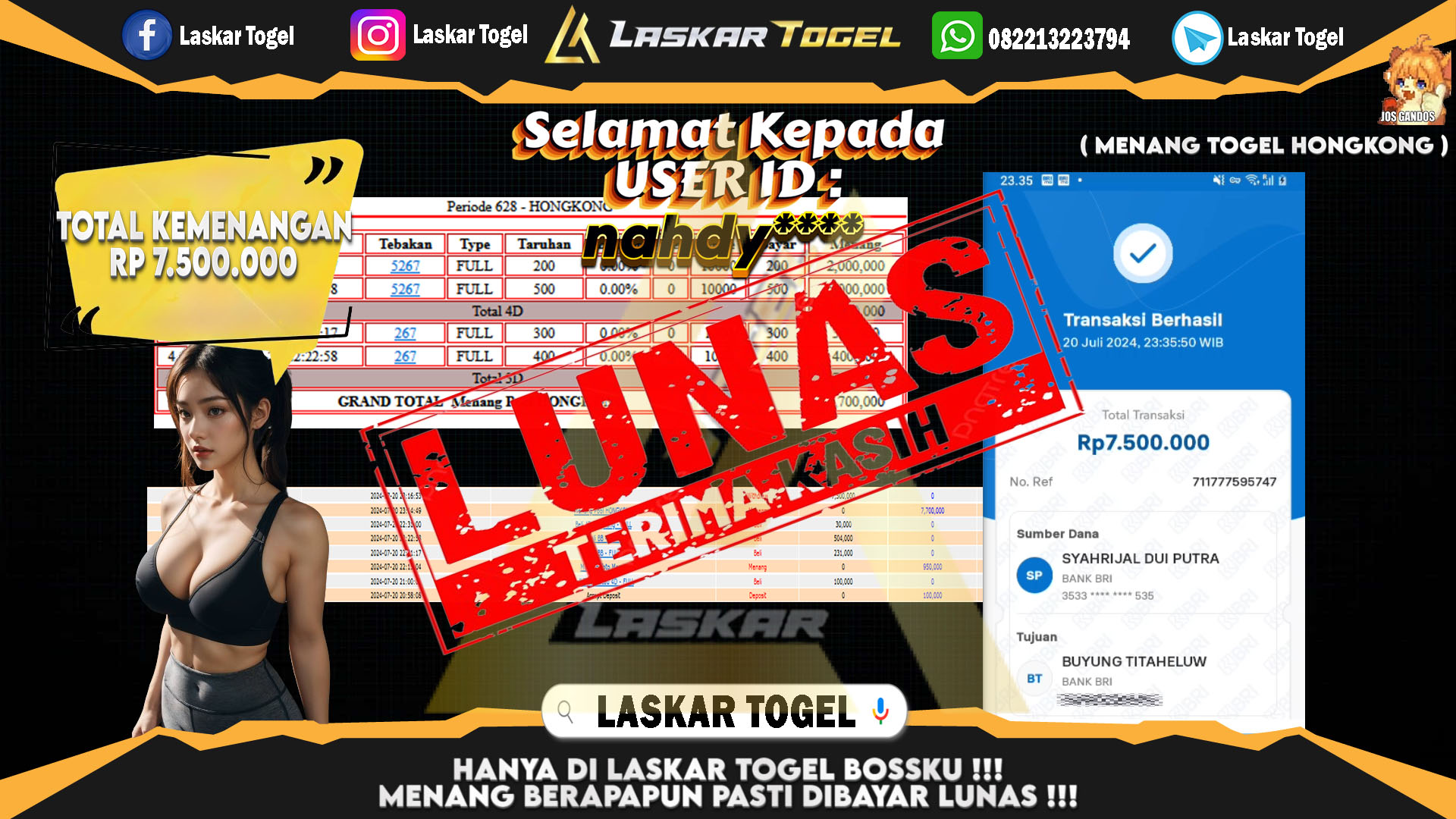 LASKARTOGEL JACKPOT TOGEL HONKONG Rp.7.500.000.,- LUNAS