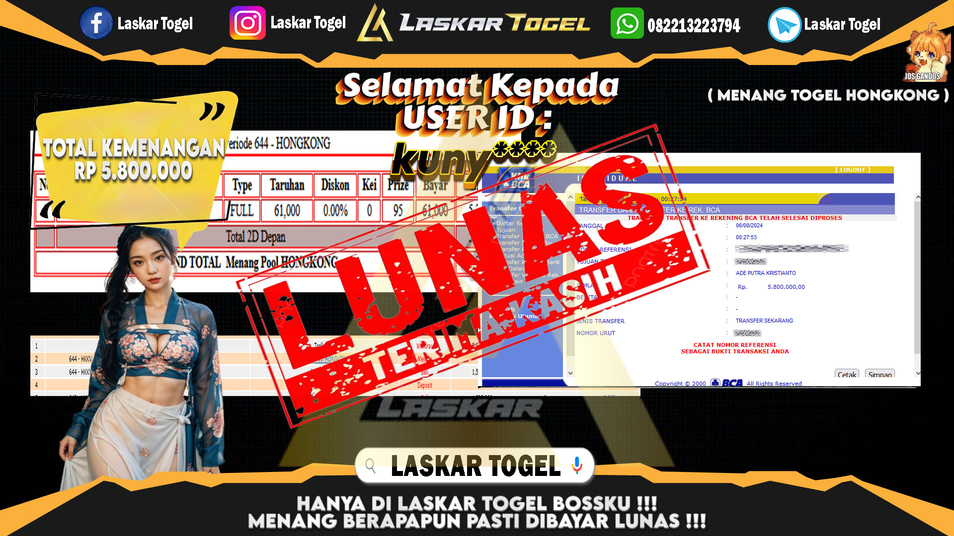 LASKARTOGEL JACKPOT TOGEL TOTO MACAU Rp.5.000.000.,- LUNAS