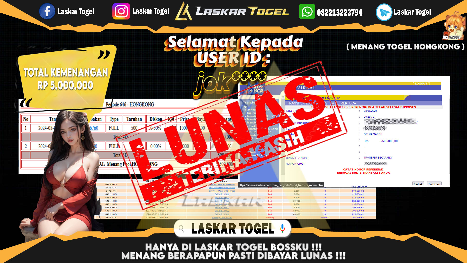 LASKARTOGEL JACKPOT TOGEL TOTO MACAU Rp.5.000.000.,- LUNAS