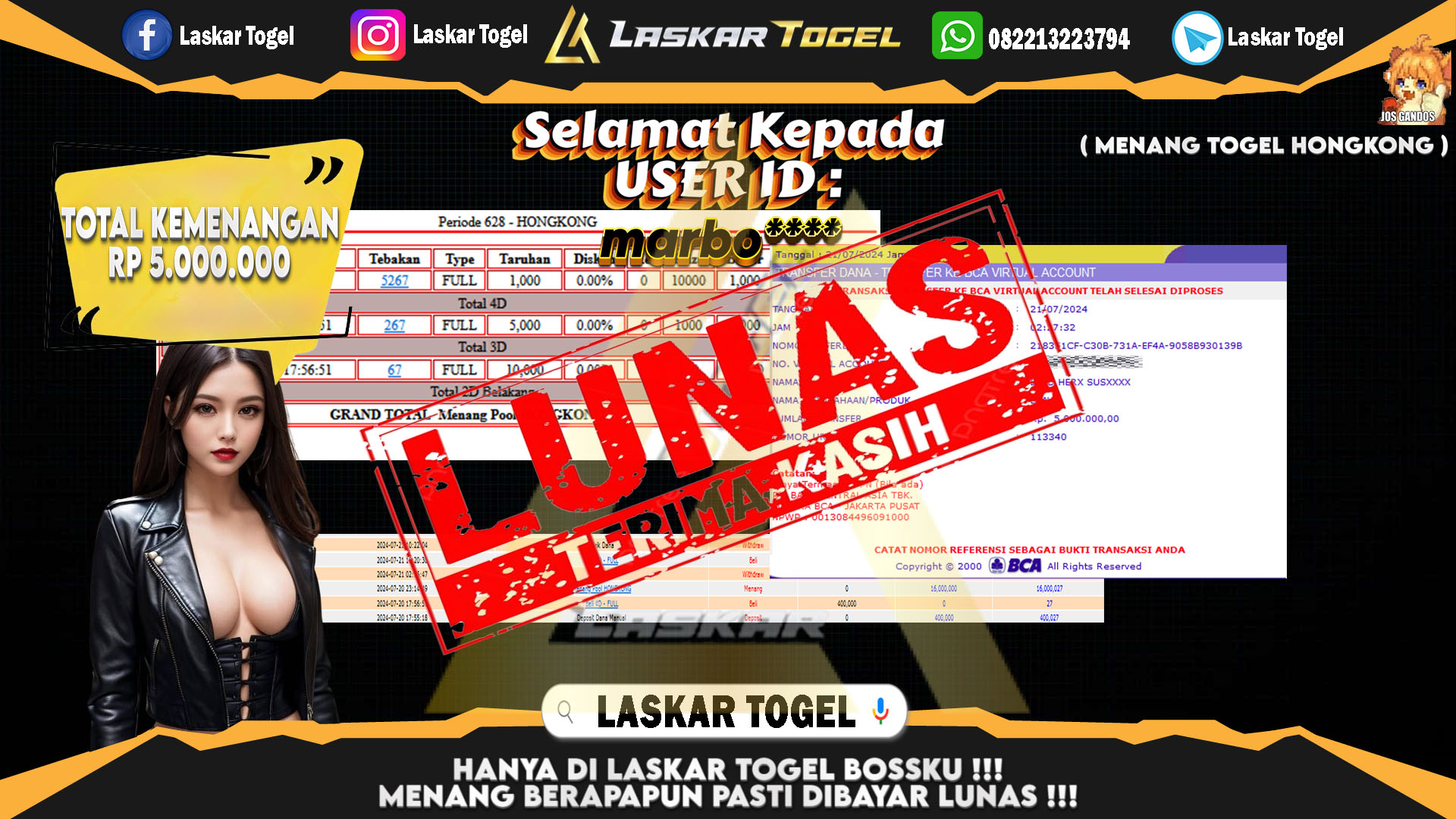 LASKARTOGEL JACKPOT TOGEL TOTO MACAU Rp.5.000.000.,- LUNAS