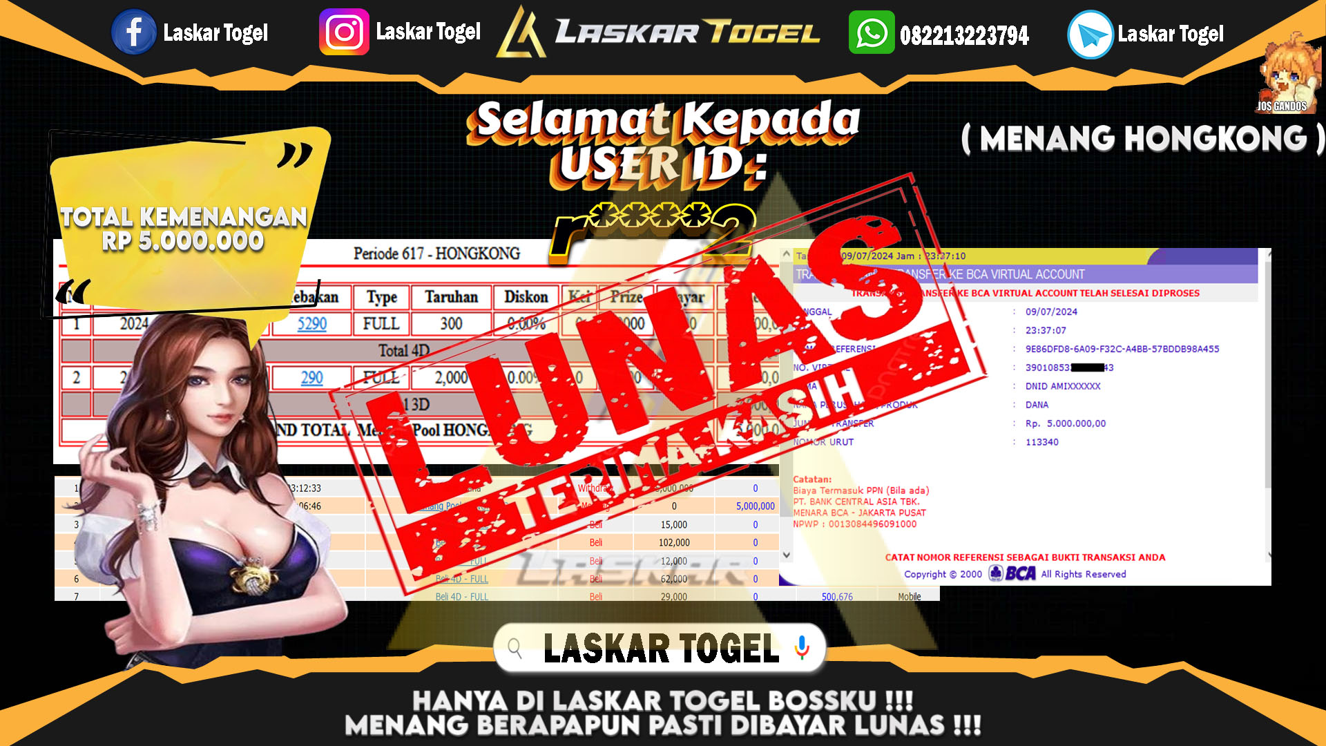 LASKARTOGEL JACKPOT  TOGEL HONGKONG Rp.5.000.000.,- LUNAS