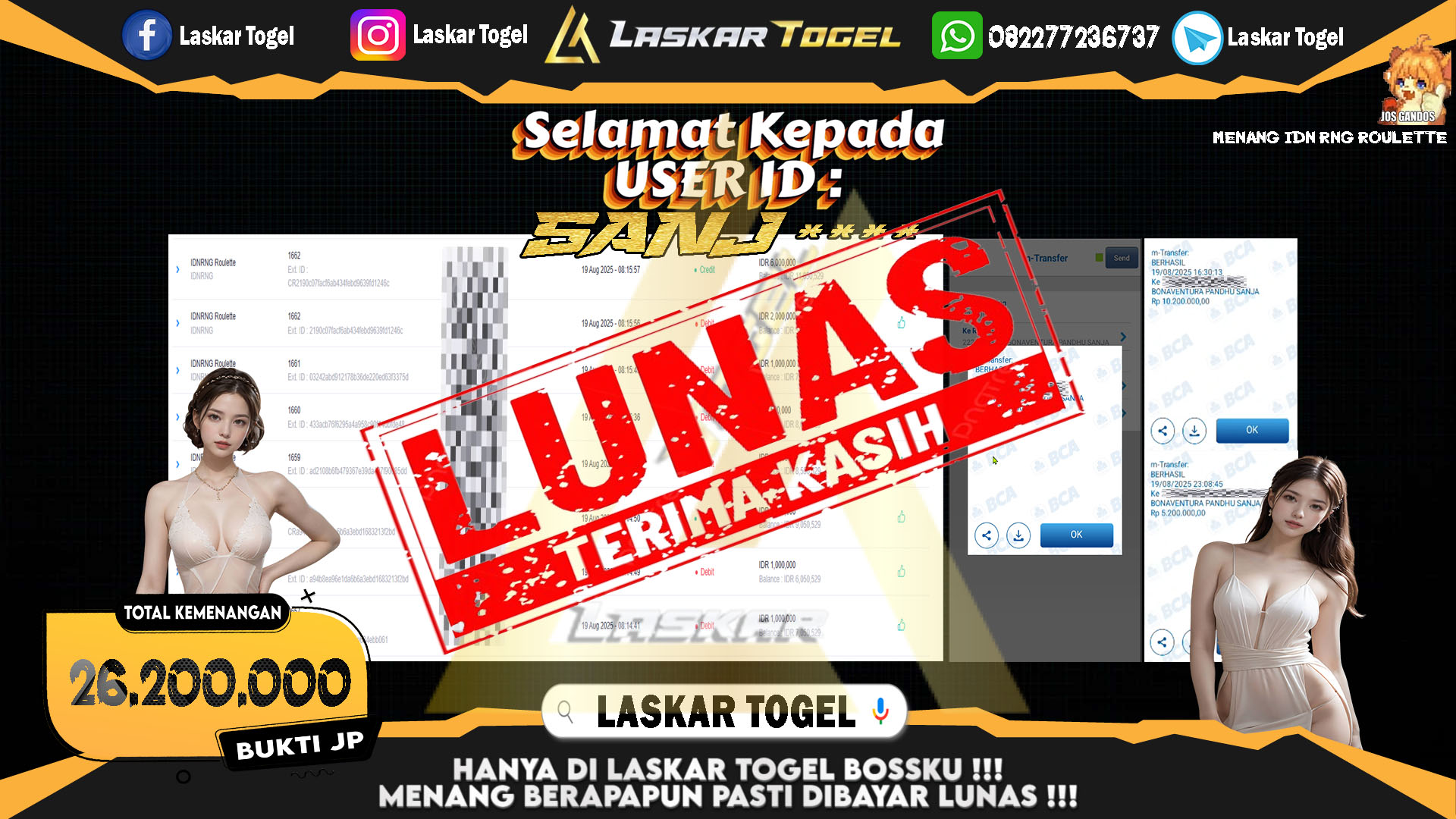 LASKARTOGEL JACKPOT IDN RNG ROULETTE Rp.26.200.000.,- LUNAS