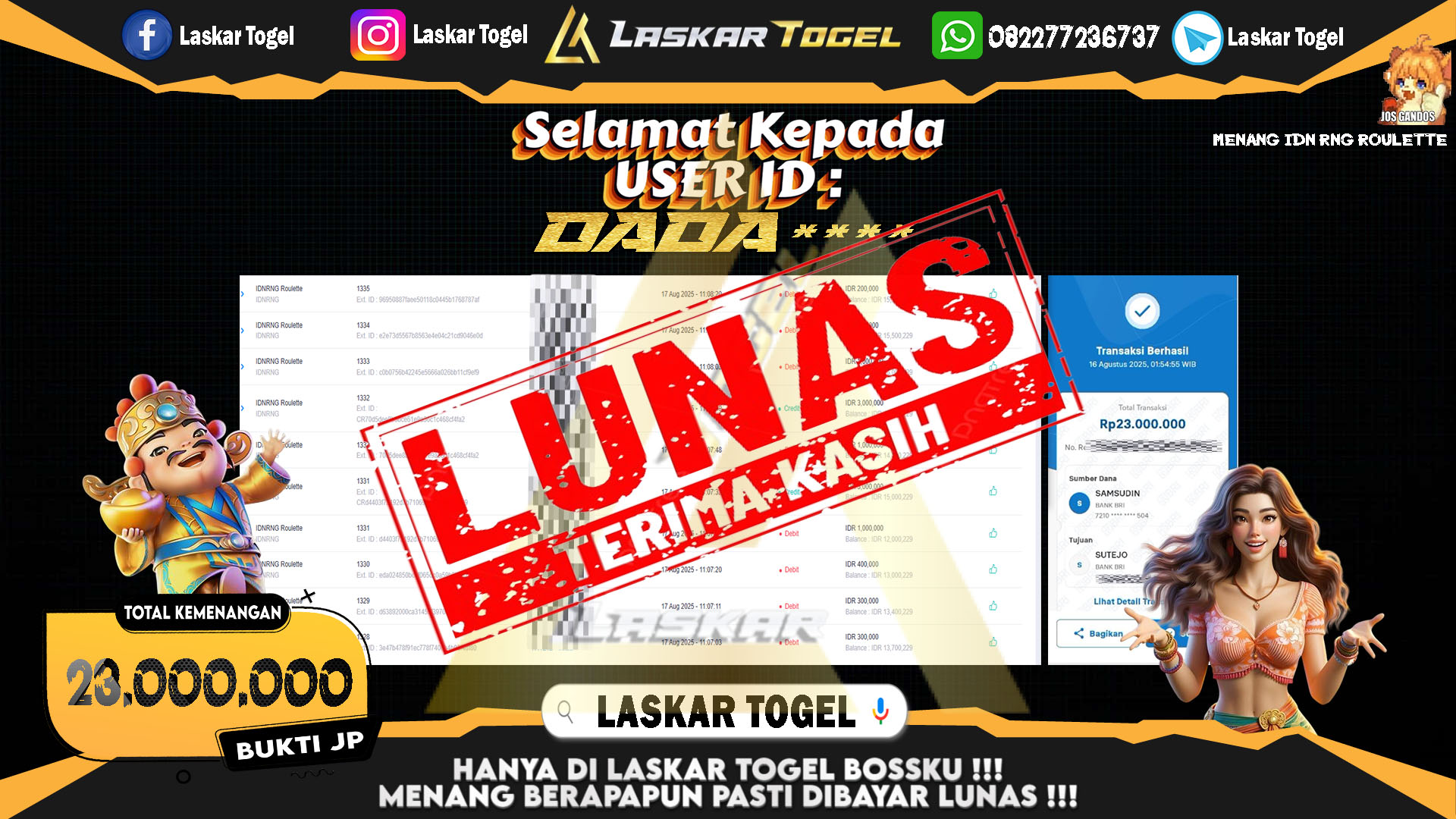 LASKARTOGEL JACKPOT IDN RNG ROULETTE Rp.23.000.000.,- LUNAS