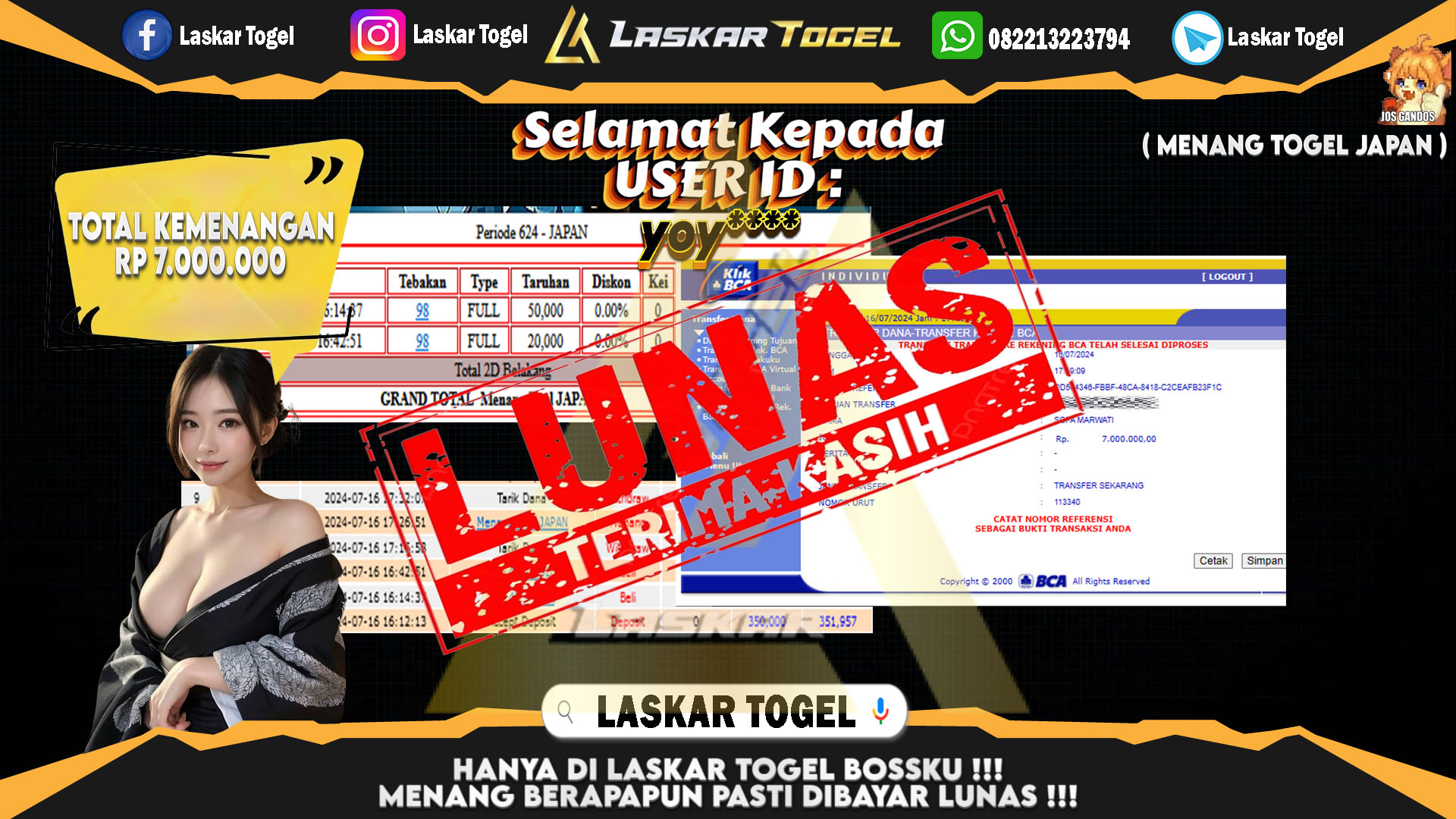 LASKARTOGEL JACKPOT  TOGEL JAPAN Rp.7.000.000.,- LUNAS
