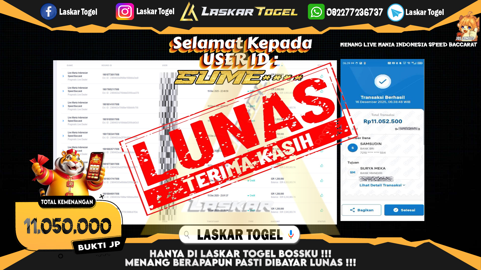 LASKARTOGEL JACKPOT LIVE CASINO MANIA INDONESIA SPEED BACCARAT Rp.11.050.000,- LUNAS