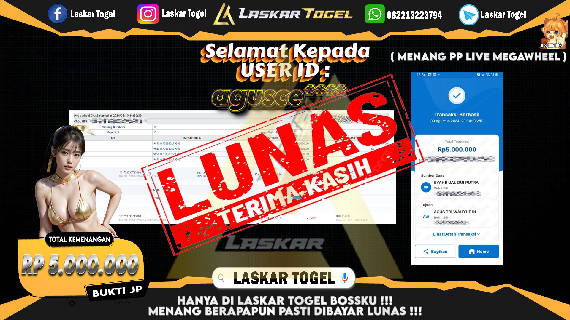 LASKARTOGEL JACKPOT TOGEL TOTO MACAU Rp.5.000.000.,- LUNAS