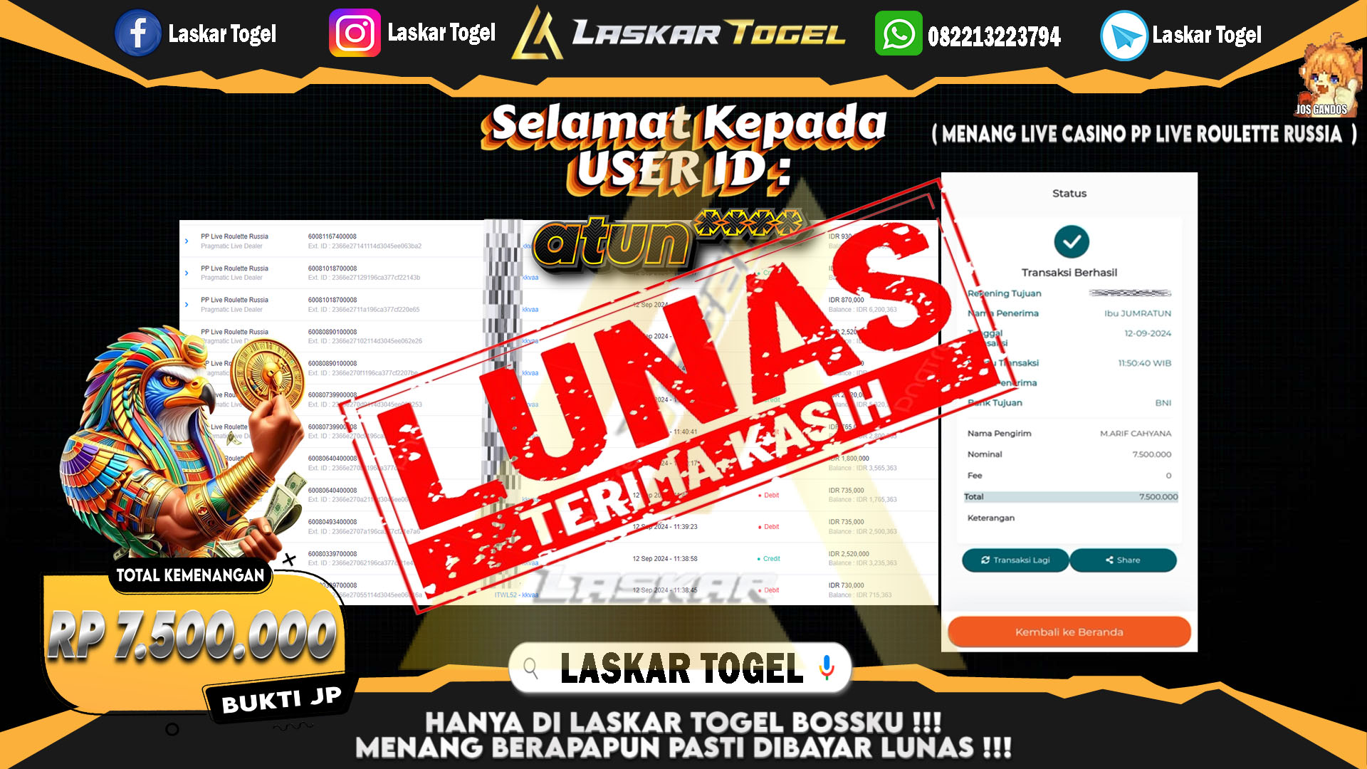LASKARTOGEL JACKPOT TOGEL TOTO MACAU Rp.5.000.000.,- LUNAS