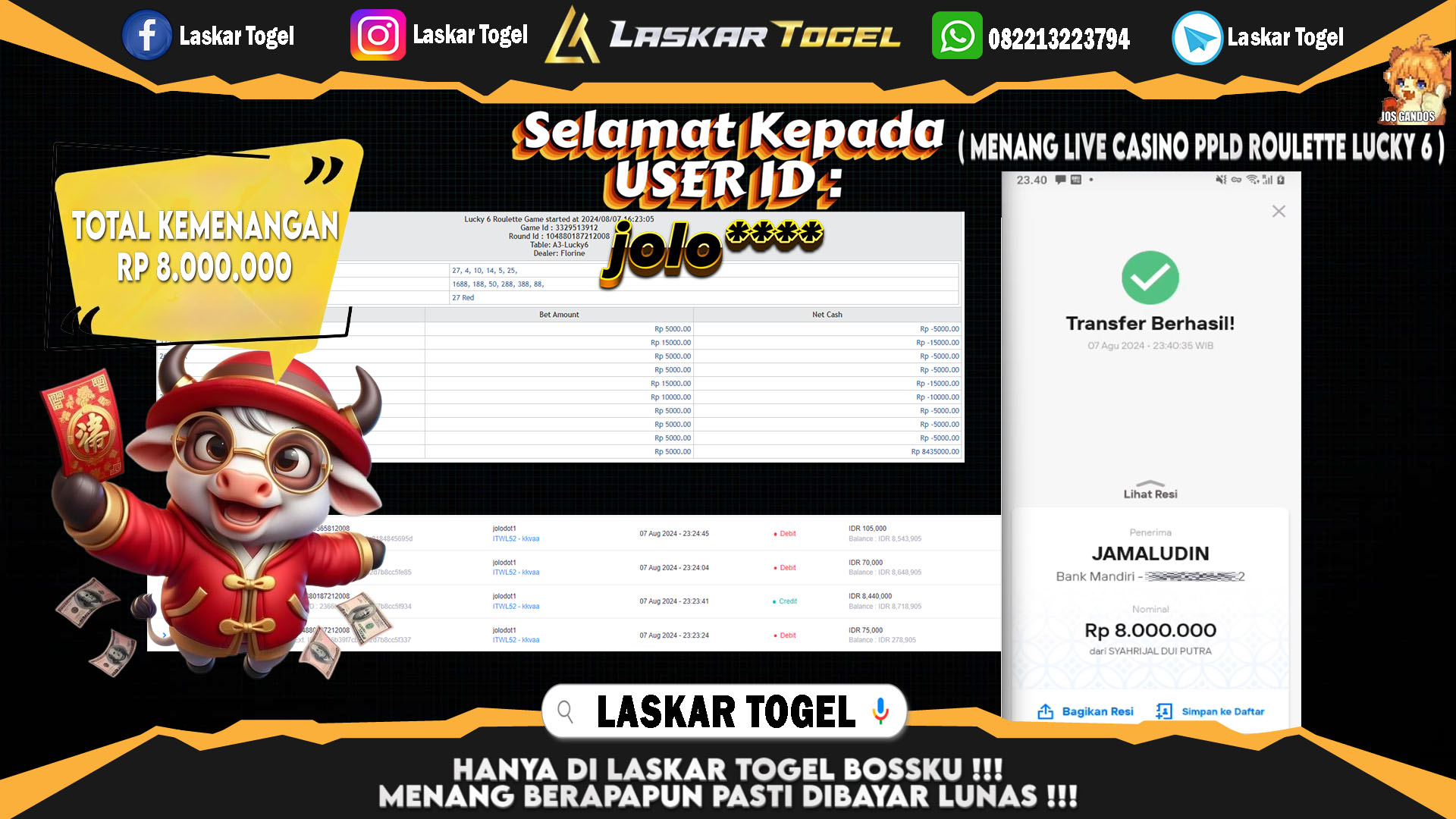 LASKARTOGEL JACKPOT TOGEL TOTO MACAU Rp.5.000.000.,- LUNAS