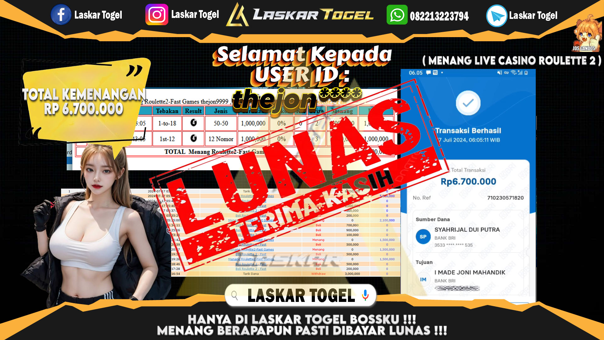 LASKARTOGEL JACKPOT  LIVE CASINO ROULETTE 2 Rp.6.700.000.,- LUNAS