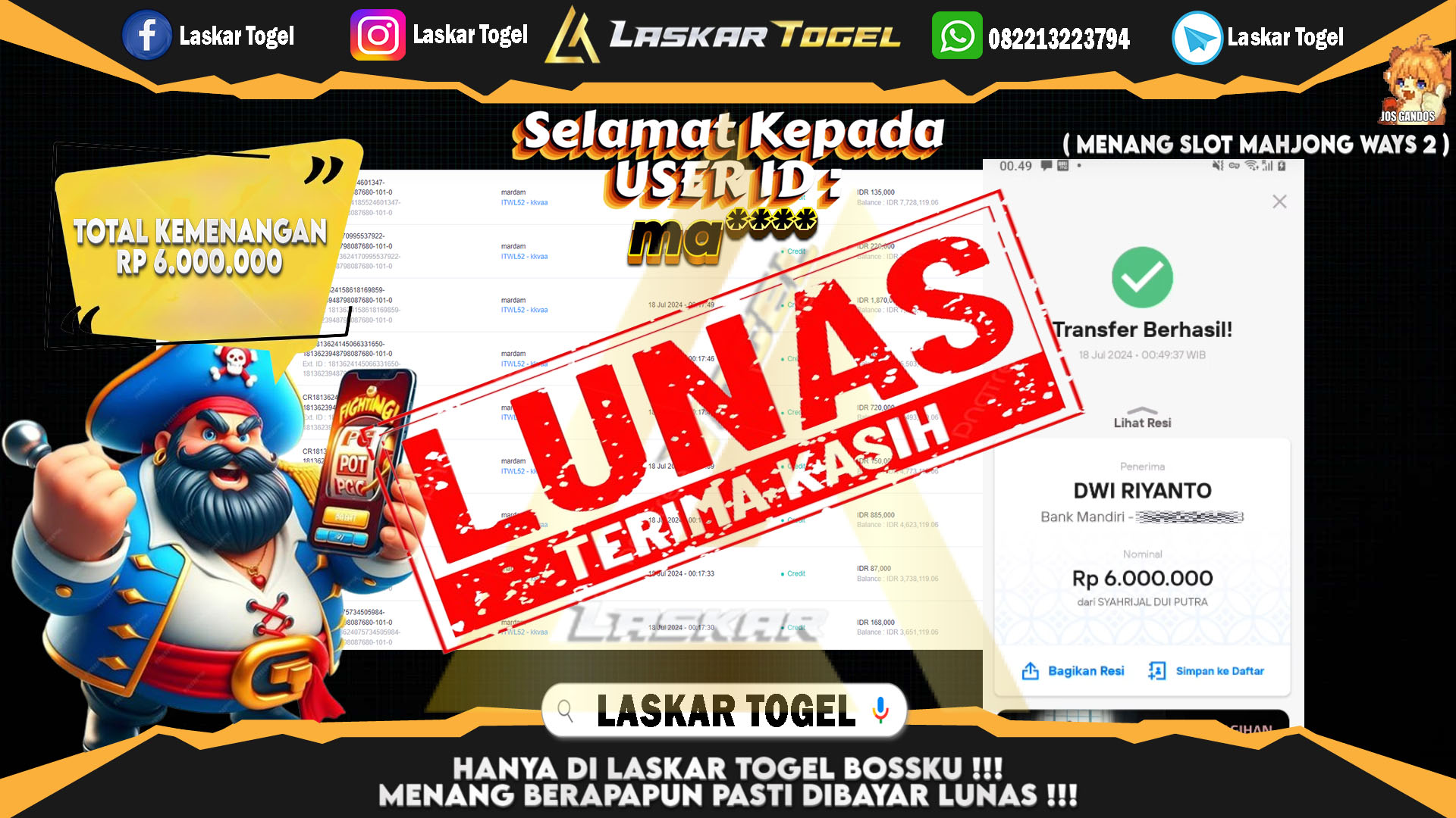 LASKARTOGEL JACKPOT  SLOT MAHJONG WAYS 2 Rp.6.000.000.,- LUNAS