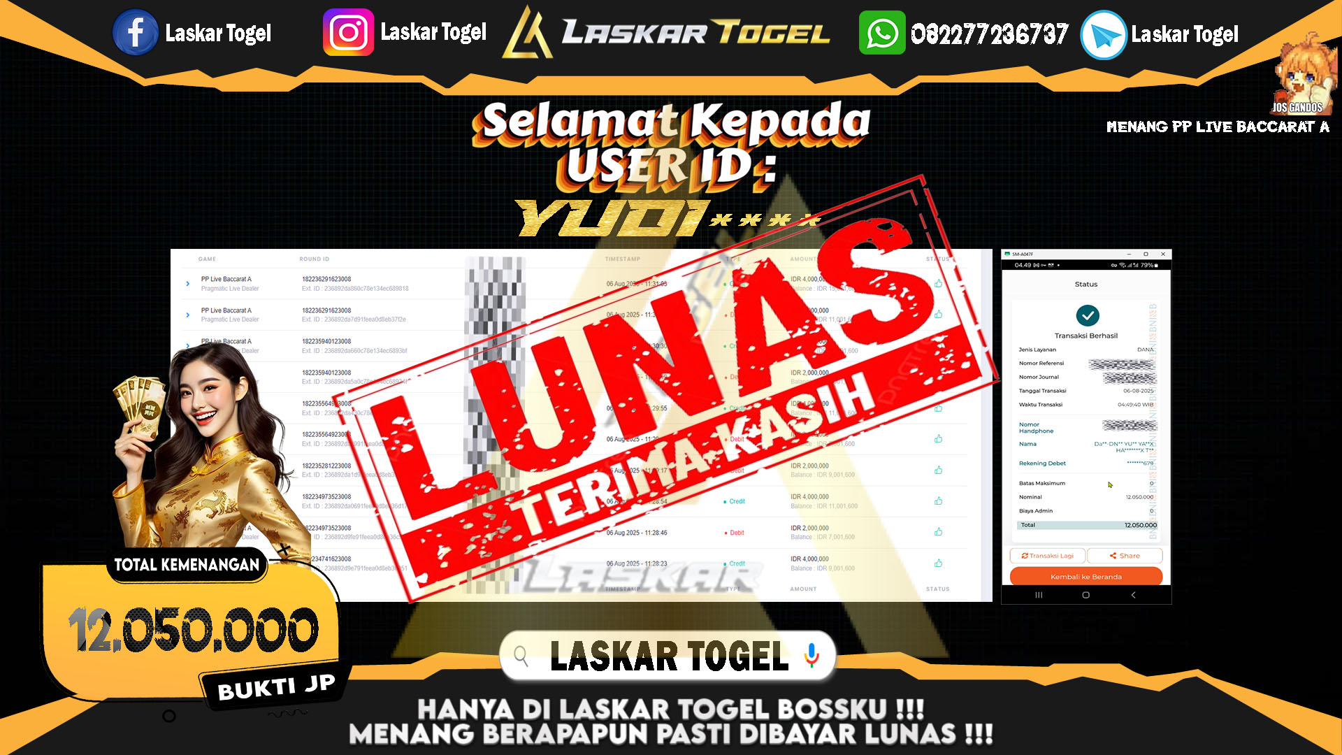LASKARTOGEL JACKPOT SLOT PP LIVE BACCARAT A Rp.12.050.000.,- LUNAS