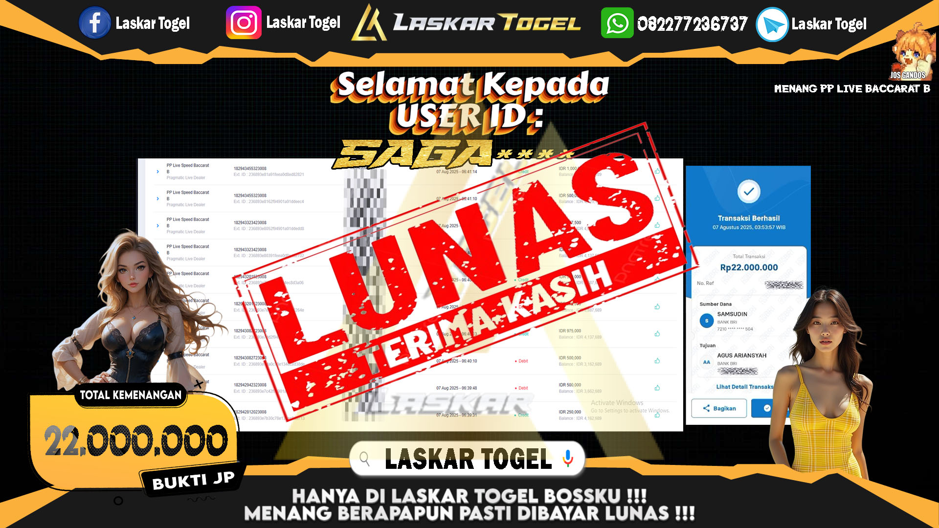 LASKARTOGEL JACKPOT PP LIVE BACCARAT B Rp.22.000.000.,- LUNAS