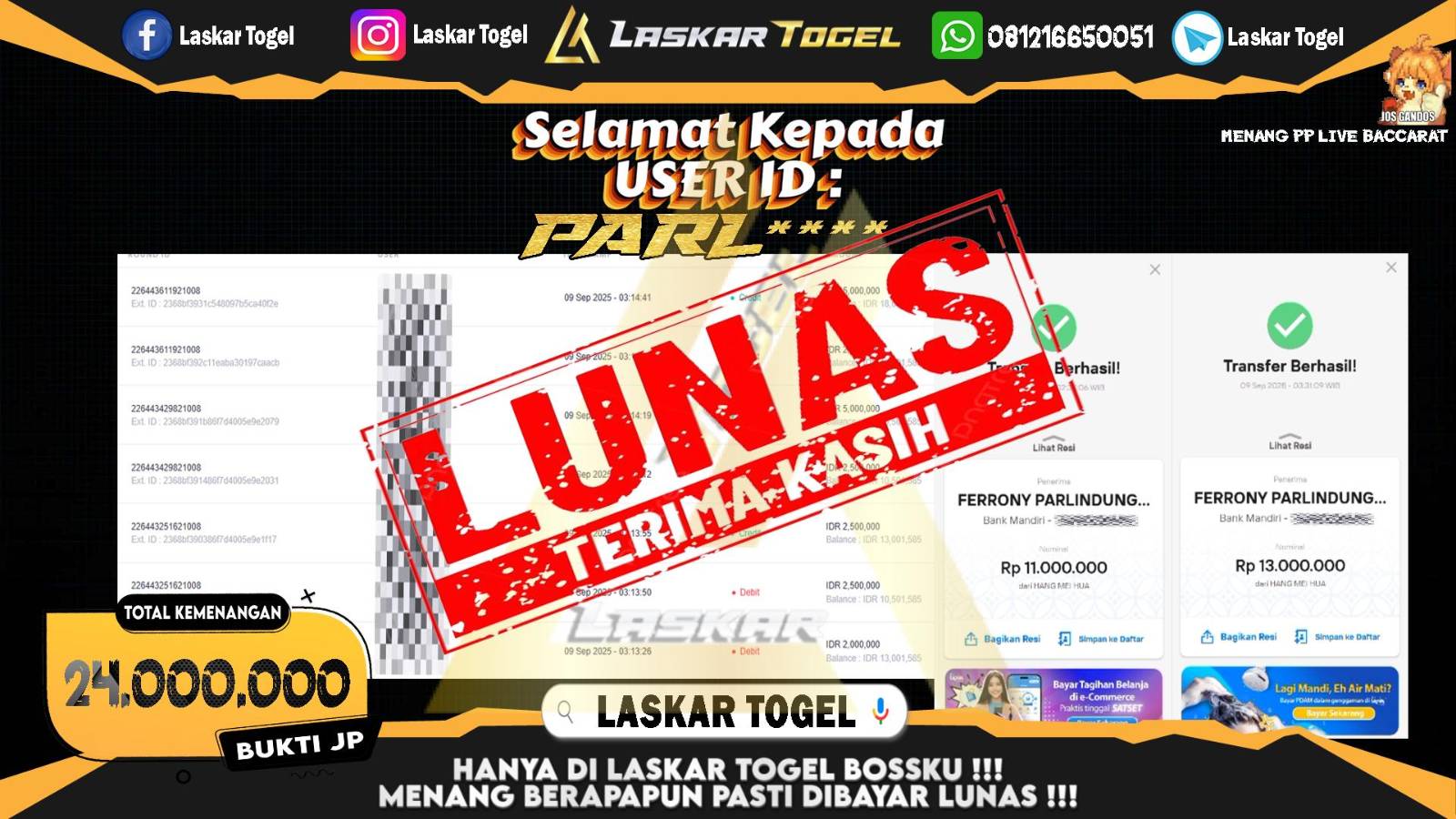 LASKARTOGEL JACKPOT PP LIVE BACCARAT Rp.24.000.000,- LUNAS