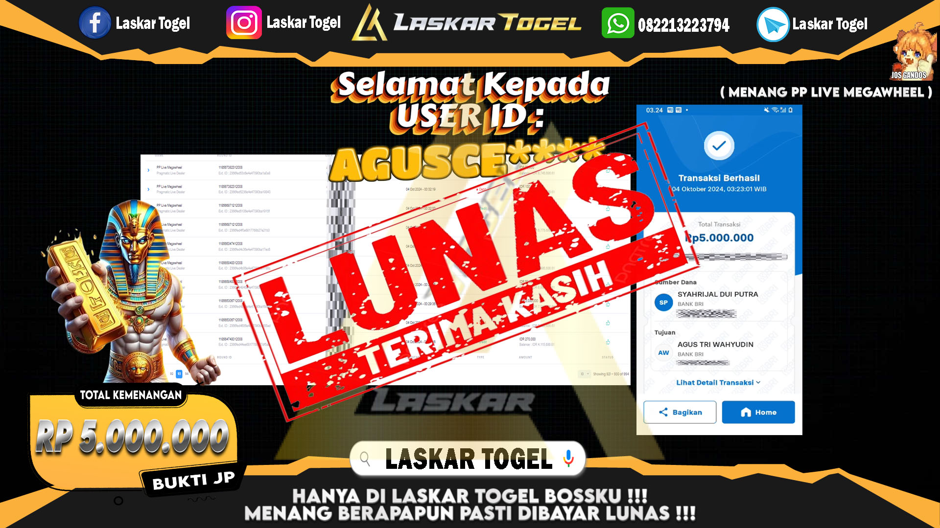 LASKARTOGEL JACKPOT LIVE CASINO PP LIVE MEGAWHEEL Rp.5.000.000.,- LUNAS