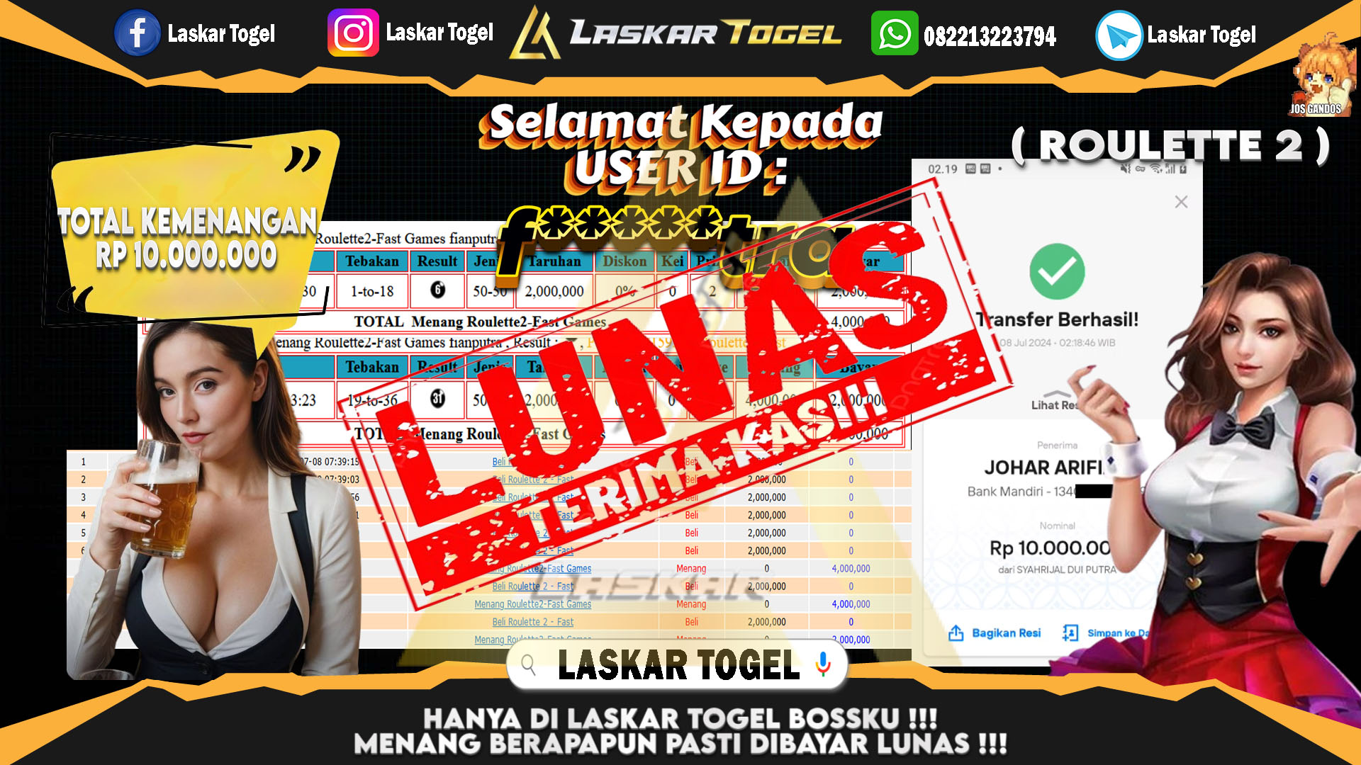 LASKARTOGEL JACKPOT  LIVE CASINO ROULETTE 2 Rp.10.000.000.,- LUNAS