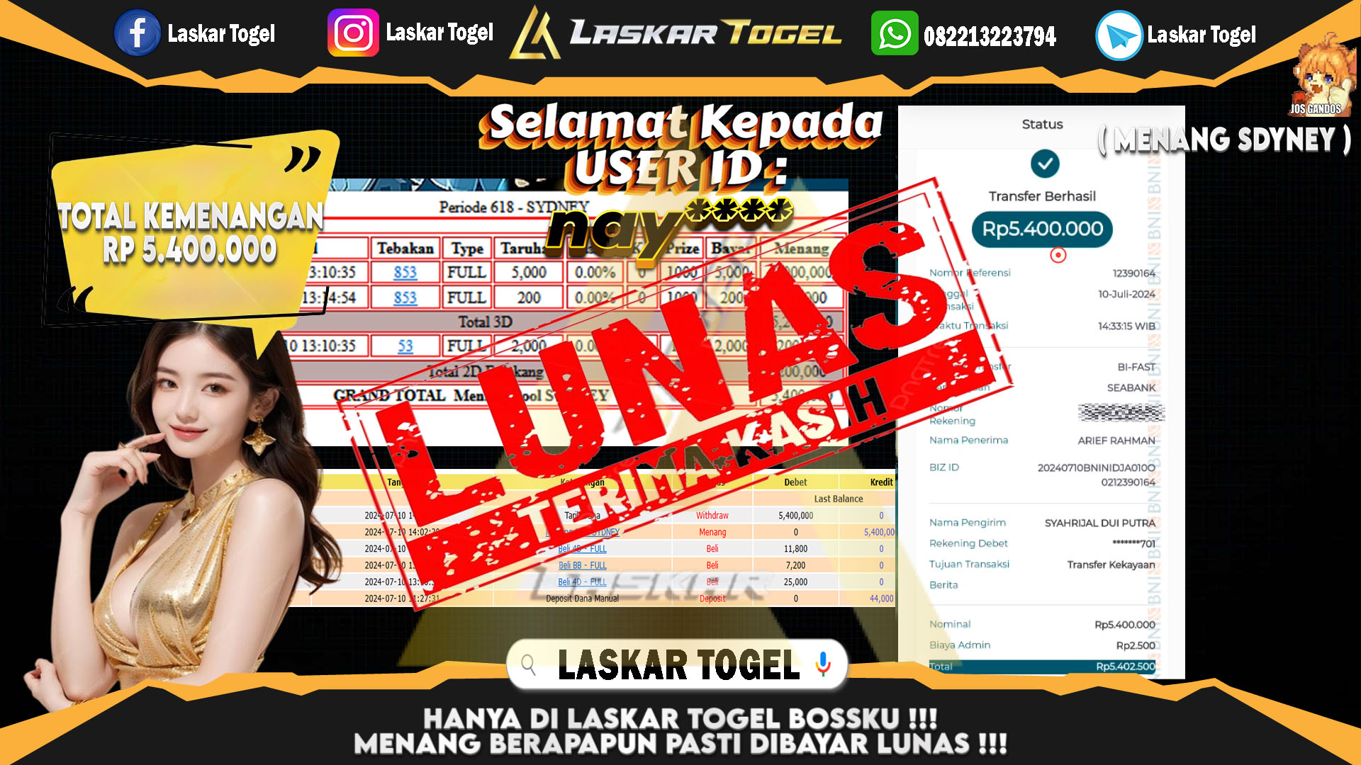 LASKARTOGEL JACKPOT  TOGEL SYDNEY Rp.5.400.000.,- LUNAS