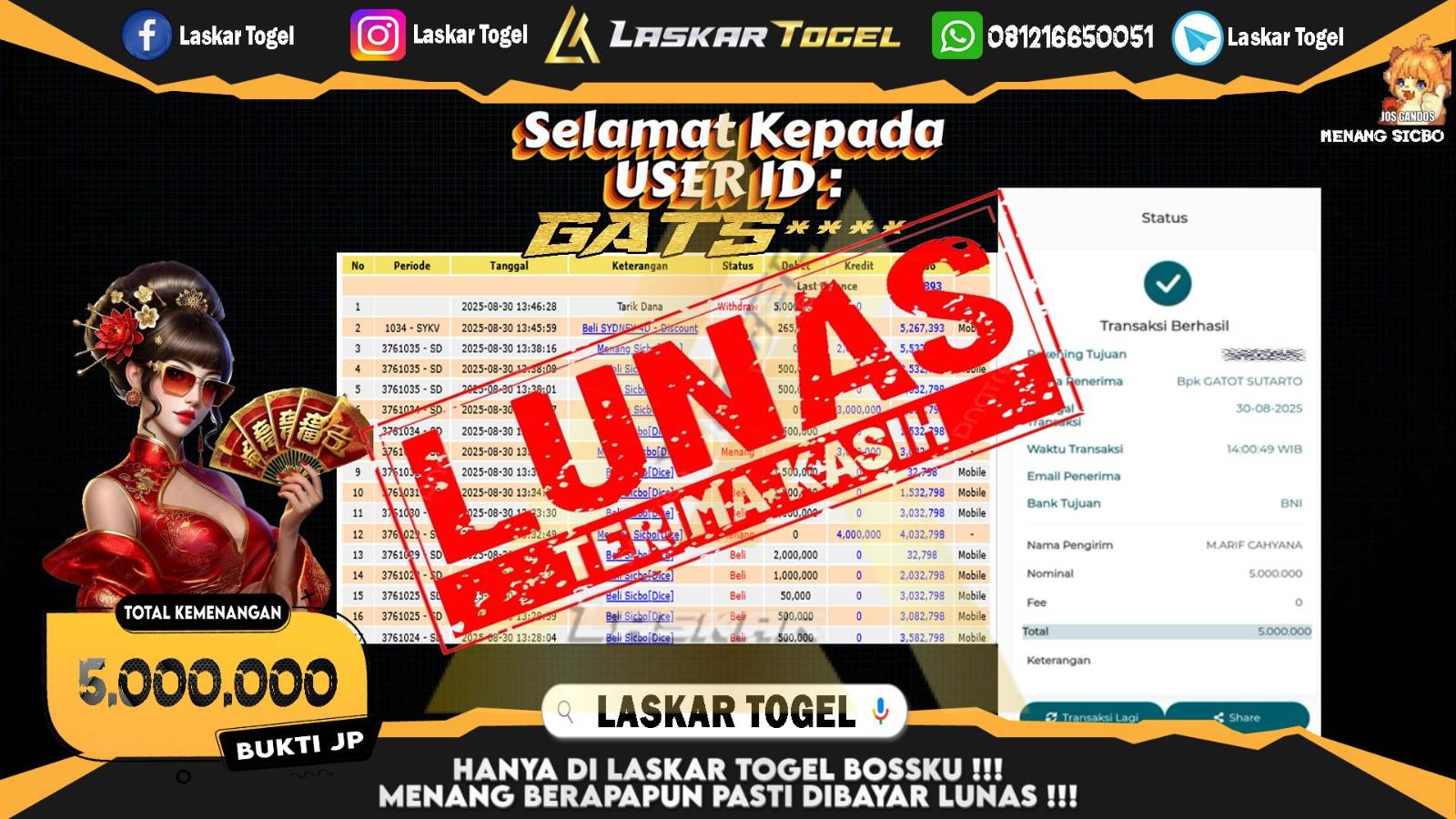 LASKARTOGEL JACKPOT SICBO Rp.5.000.000,- LUNAS