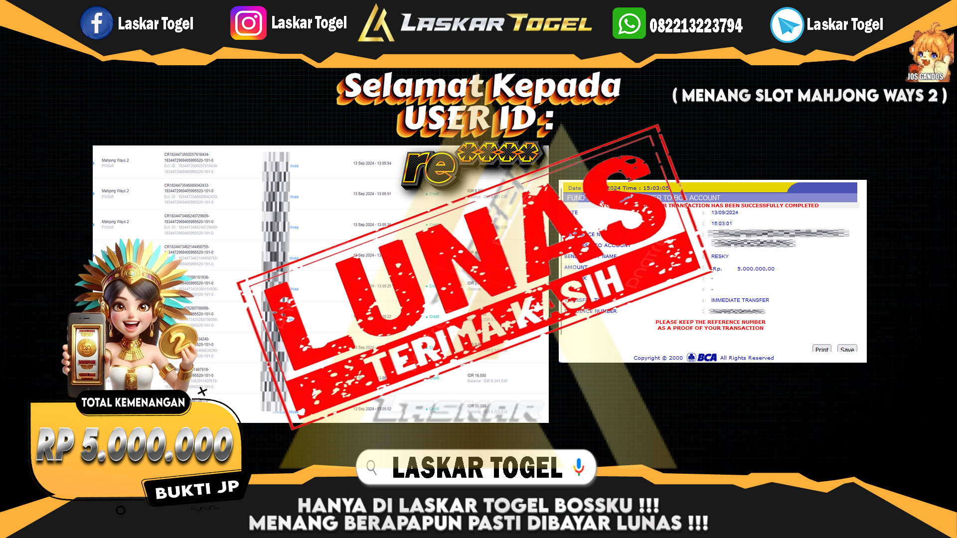 LASKARTOGEL JACKPOT TOGEL TOTO MACAU Rp.5.000.000.,- LUNAS