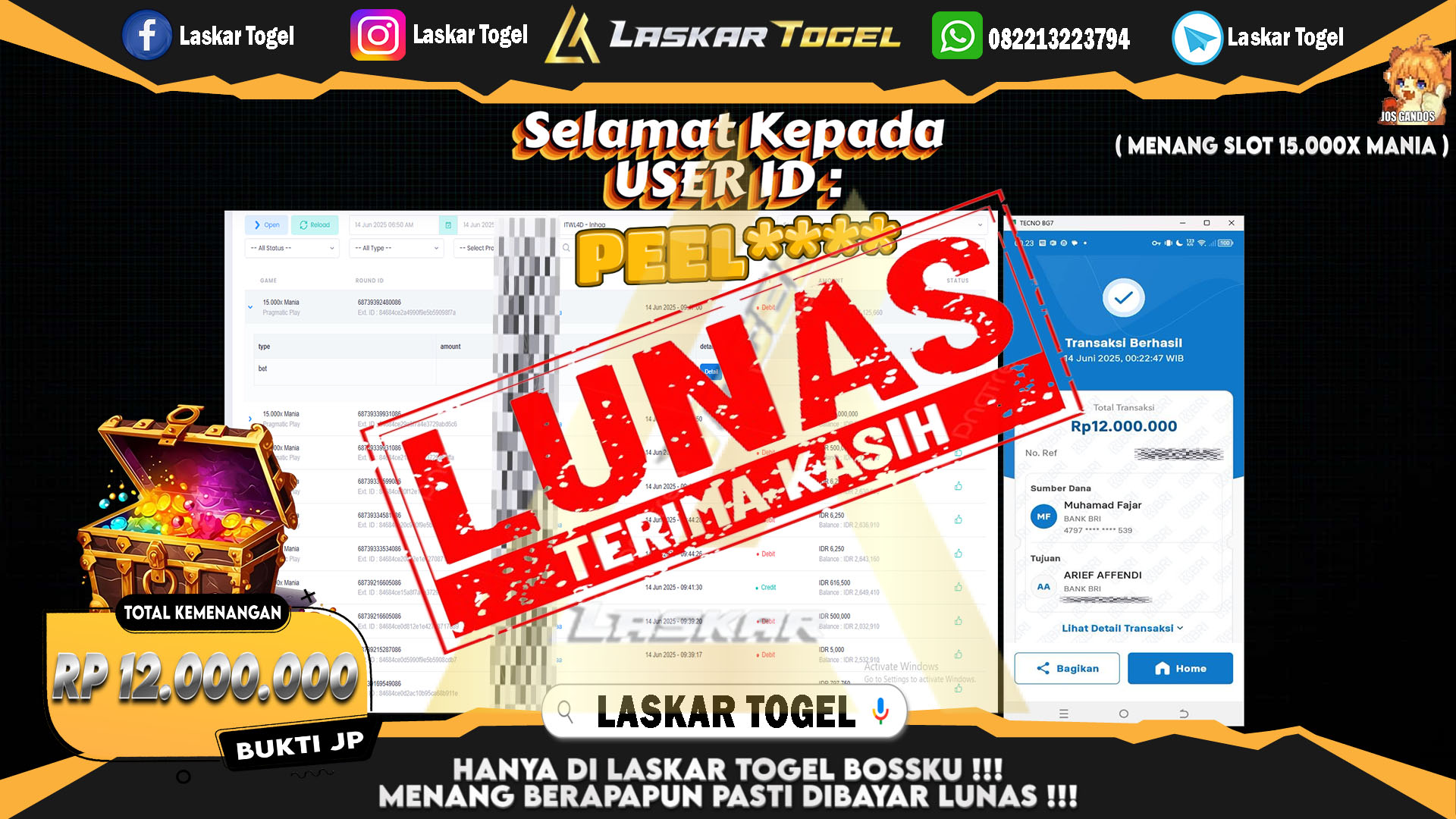 LASKARTOGEL JACKPOT SLOT 15.000X MANIA Rp.12.000.000.,- LUNAS
