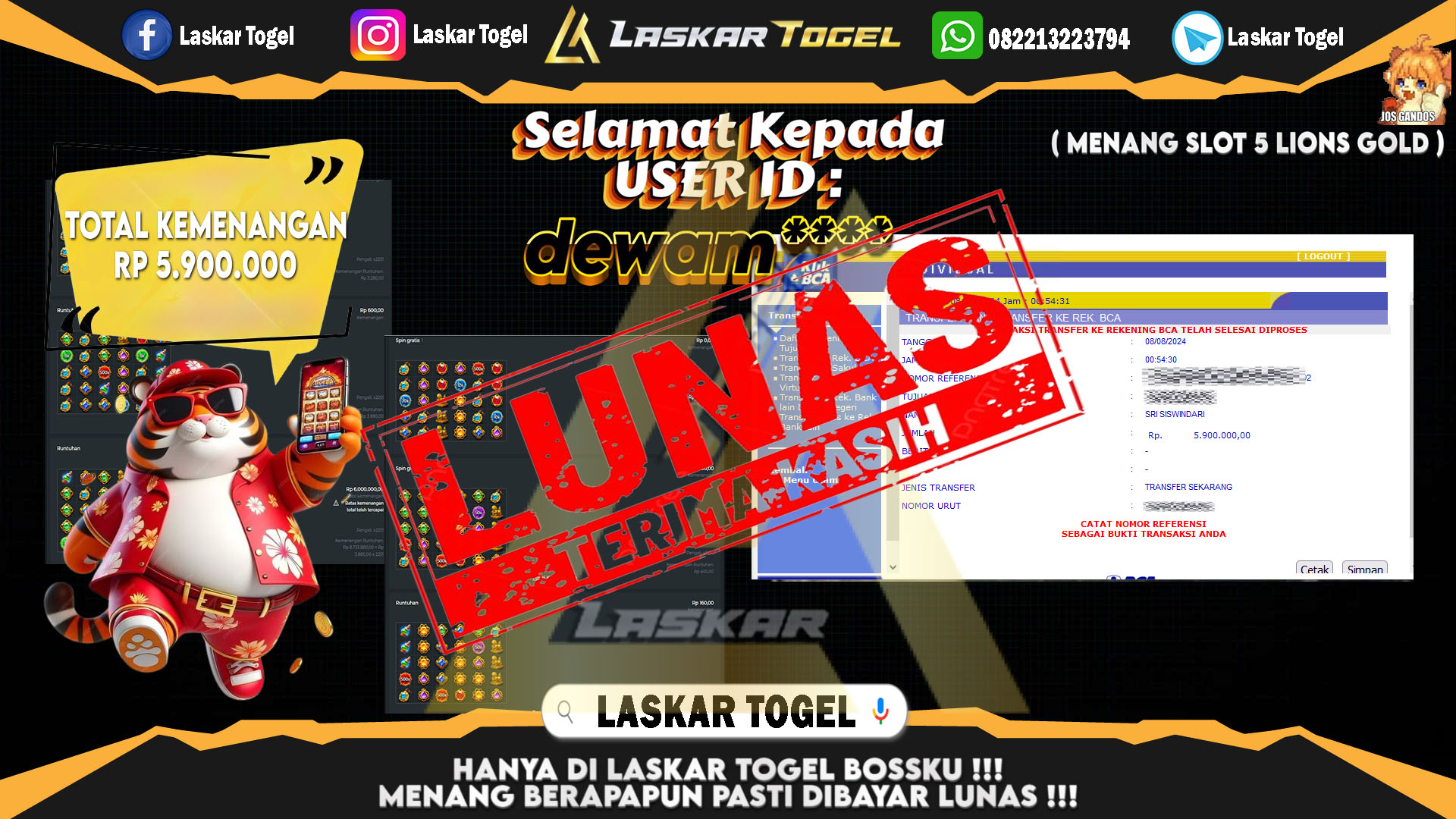 LASKARTOGEL JACKPOT TOGEL TOTO MACAU Rp.5.000.000.,- LUNAS