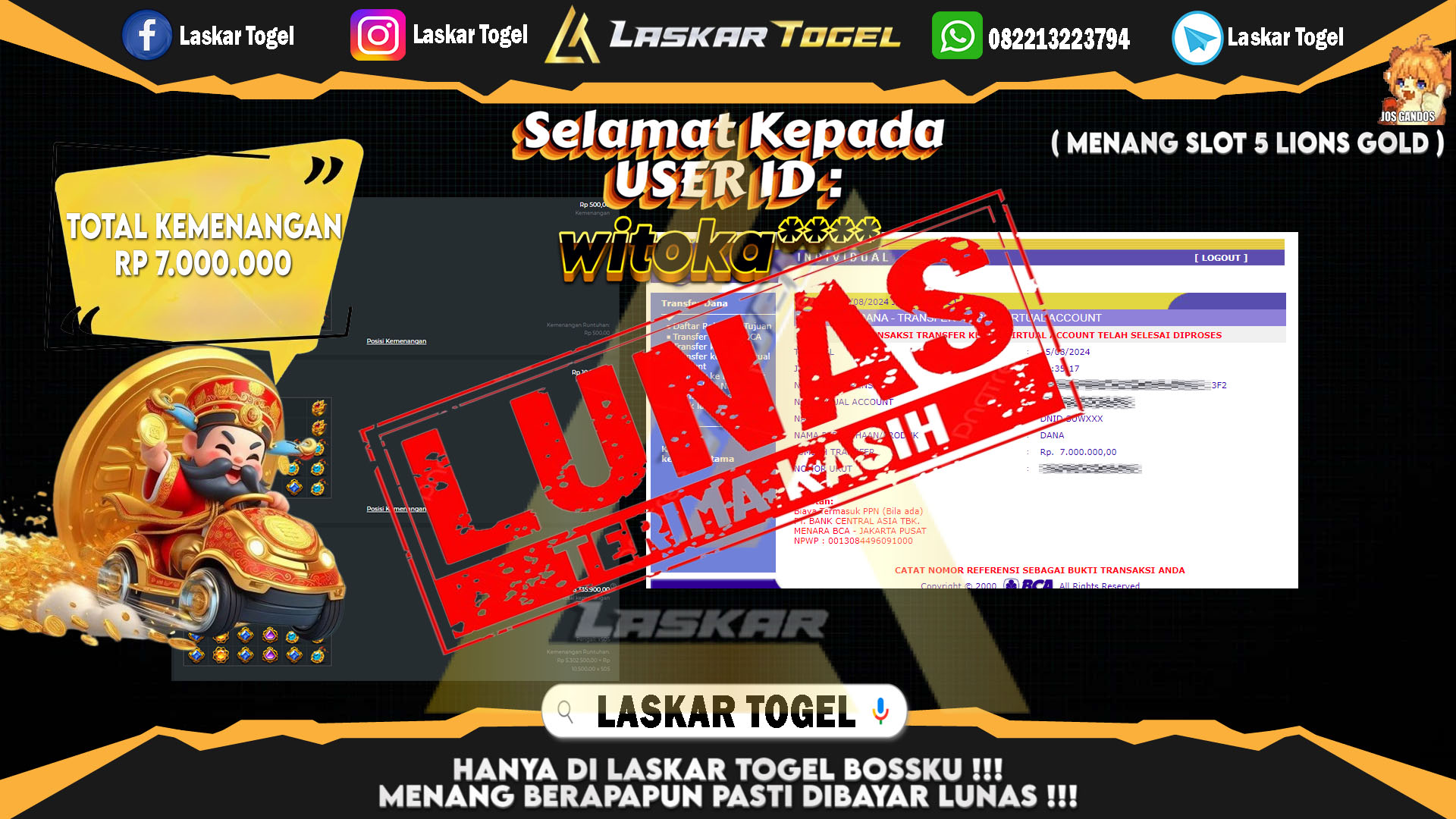 LASKARTOGEL JACKPOT TOGEL TOTO MACAU Rp.5.000.000.,- LUNAS