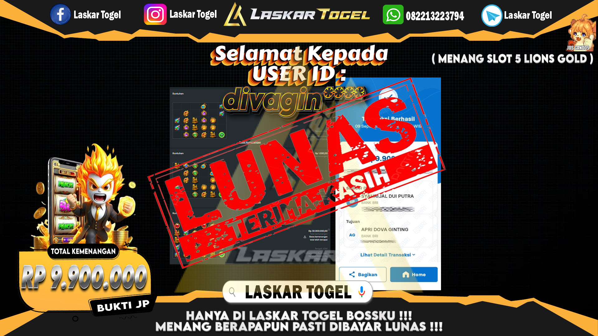LASKARTOGEL JACKPOT TOGEL TOTO MACAU Rp.5.000.000.,- LUNAS