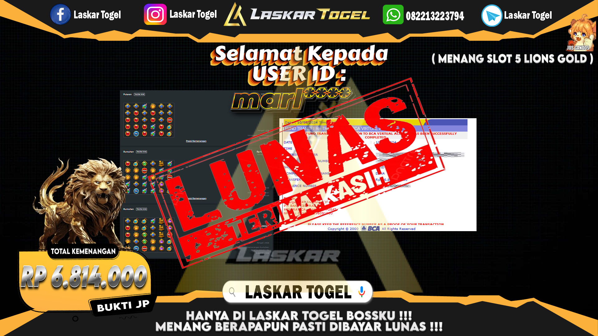 LASKARTOGEL JACKPOT TOGEL TOTO MACAU Rp.5.000.000.,- LUNAS