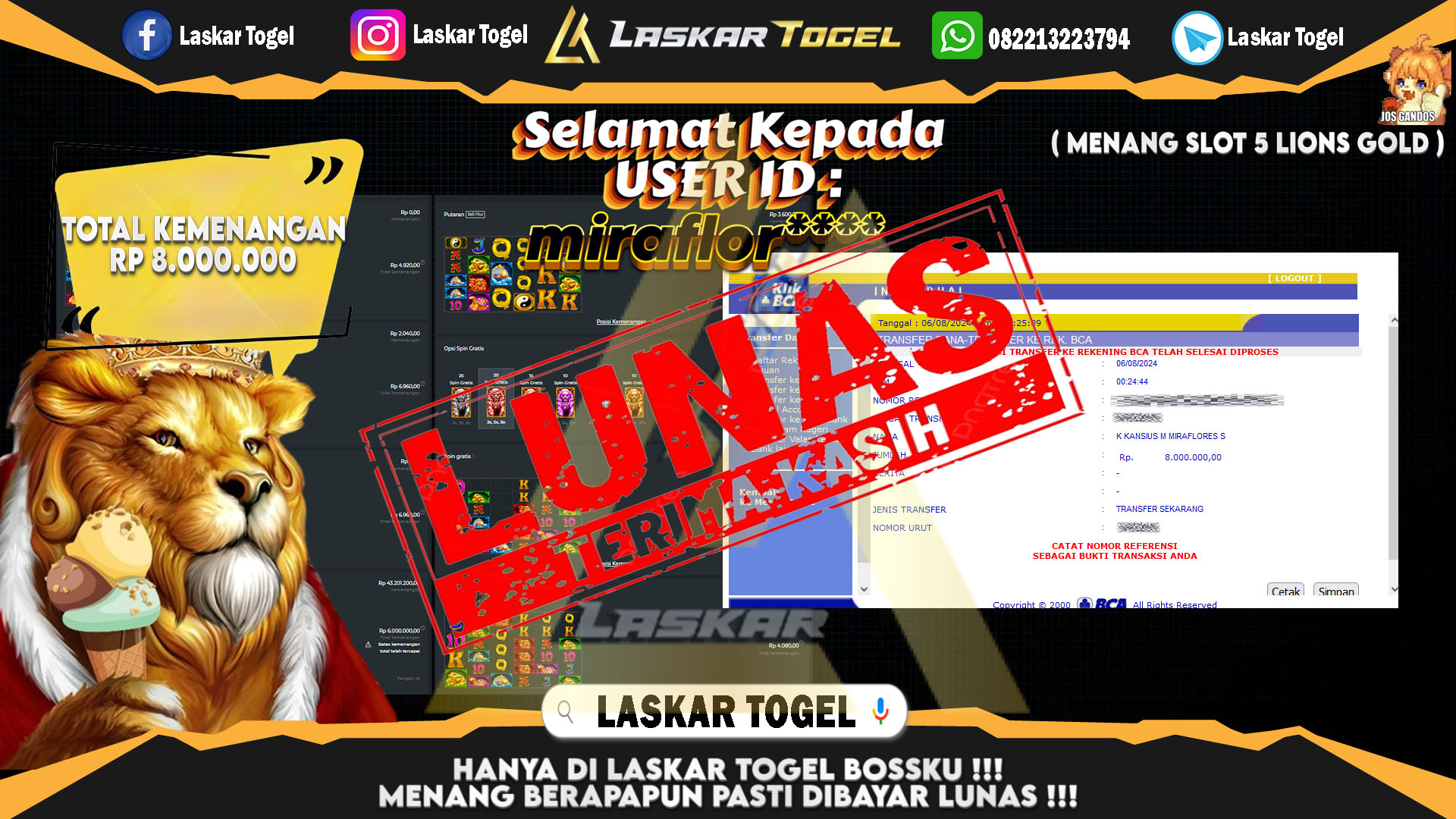 LASKARTOGEL JACKPOT TOGEL TOTO MACAU Rp.5.000.000.,- LUNAS