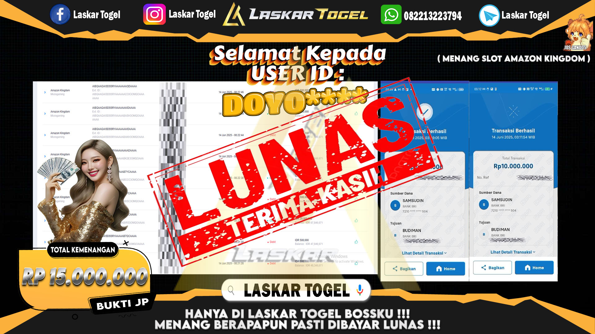 LASKARTOGEL JACKPOT SLOT AMAZON KINGDOM Rp.15.000.000.,- LUNAS