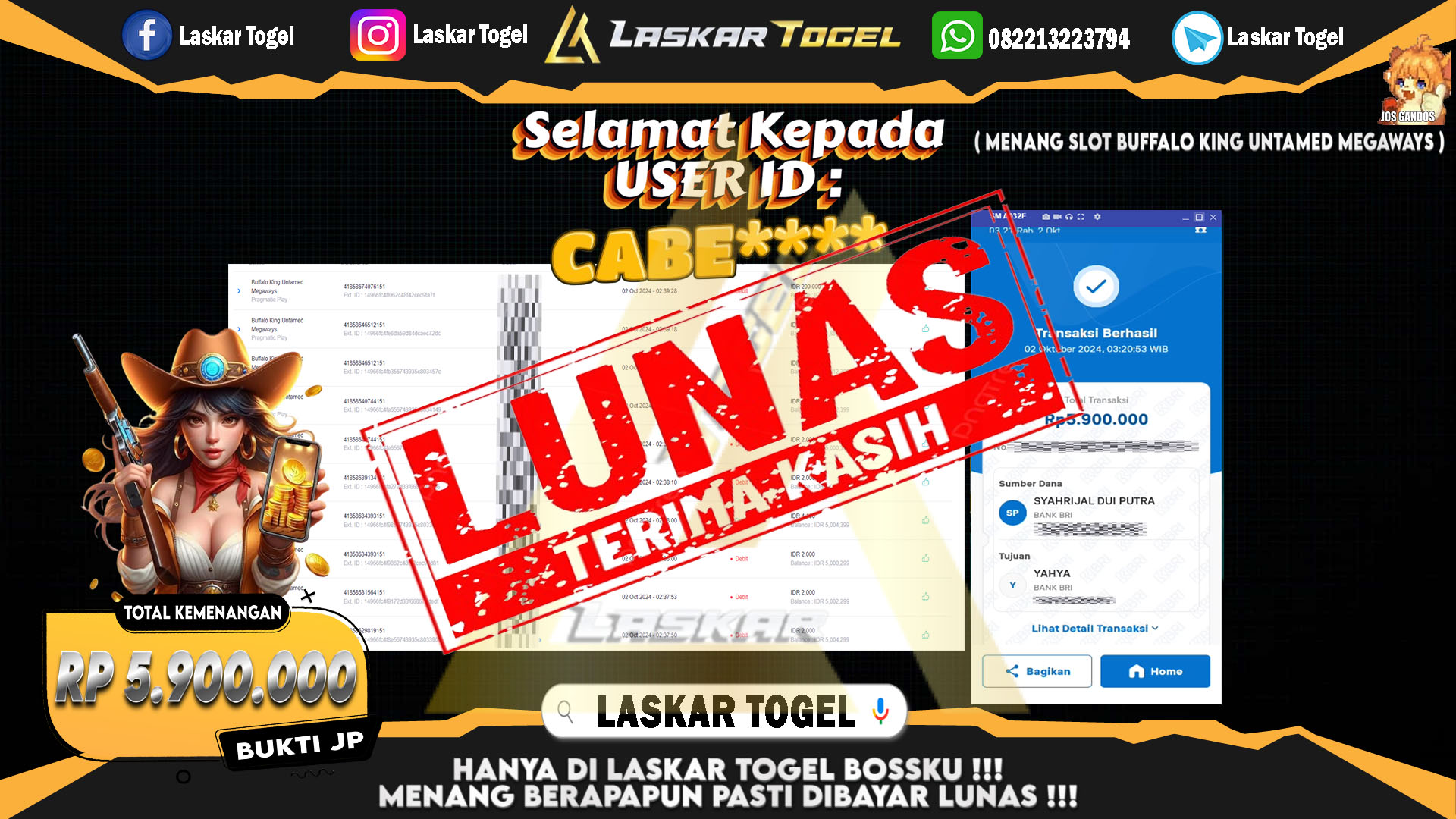 LASKARTOGEL JACKPOT SLOT BUFFALO KING UNTAMED MEGAWAYS Rp.5.900.000.,- LUNAS