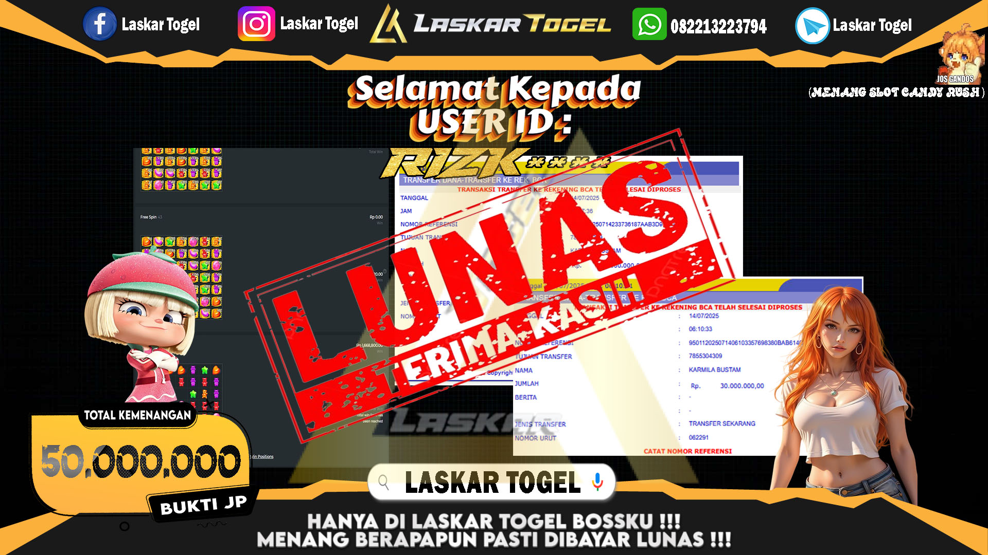 LASKARTOGEL JACKPOT SLOT CANDY RUSH Rp.50.000.000.,- LUNAS