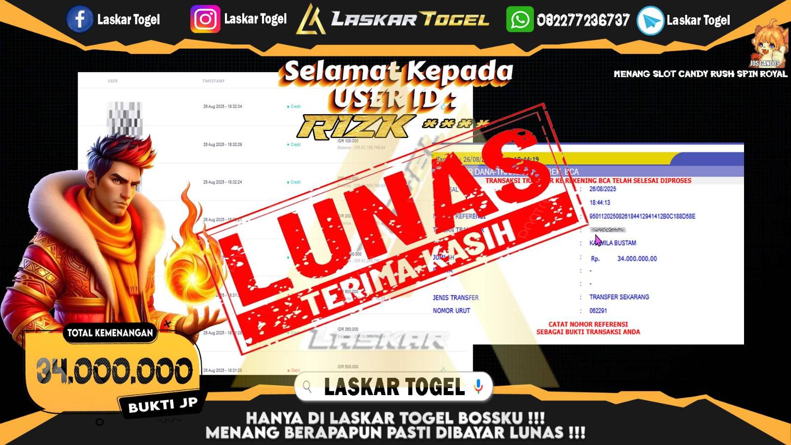 LASKARTOGEL JACKPOT SLOT CANDY RUSH SPIN ROYAL Rp.34.000.000,- LUNAS