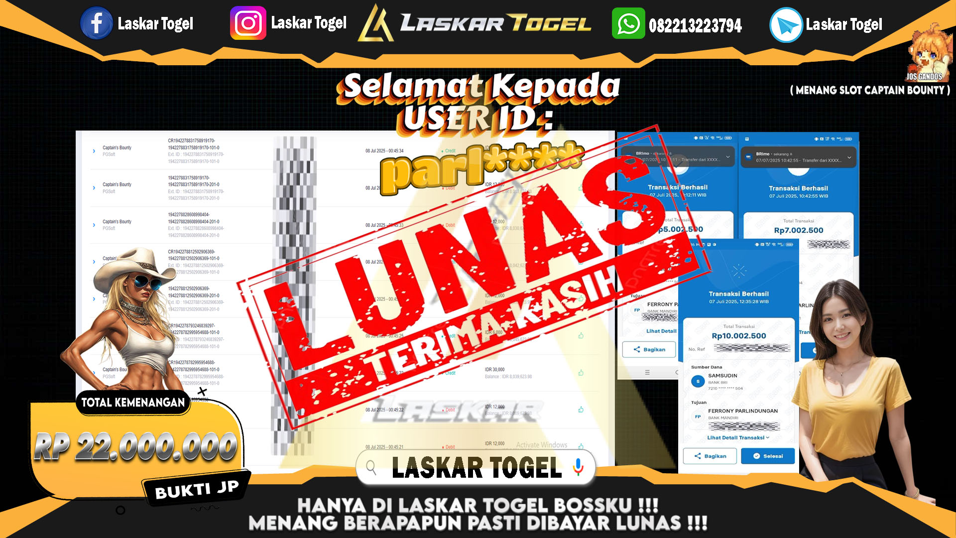 LASKARTOGEL JACKPOT SLOT CAPTAIN BOUNTY Rp.22.000.000.,- LUNAS