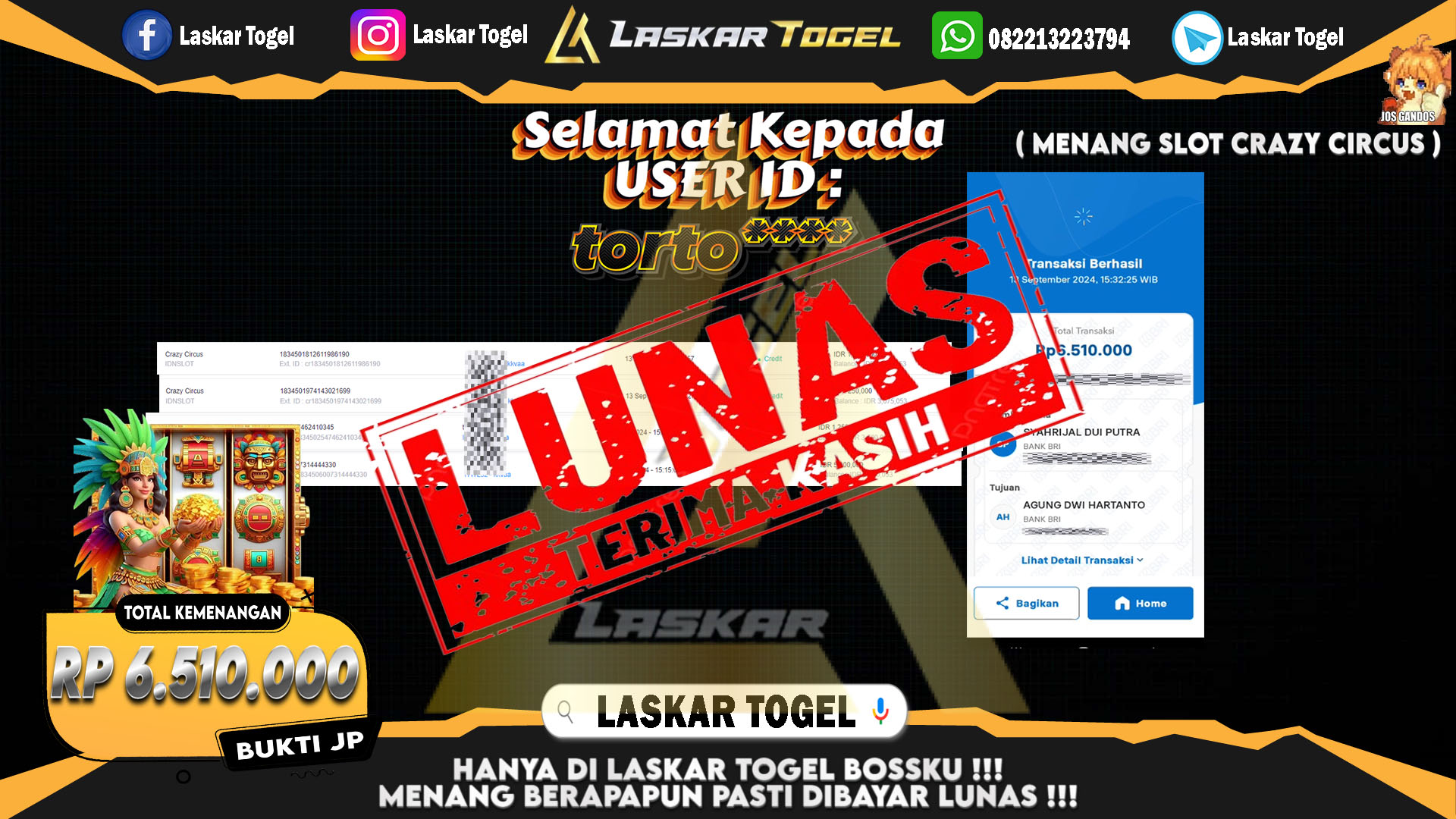 LASKARTOGEL JACKPOT TOGEL TOTO MACAU Rp.5.000.000.,- LUNAS