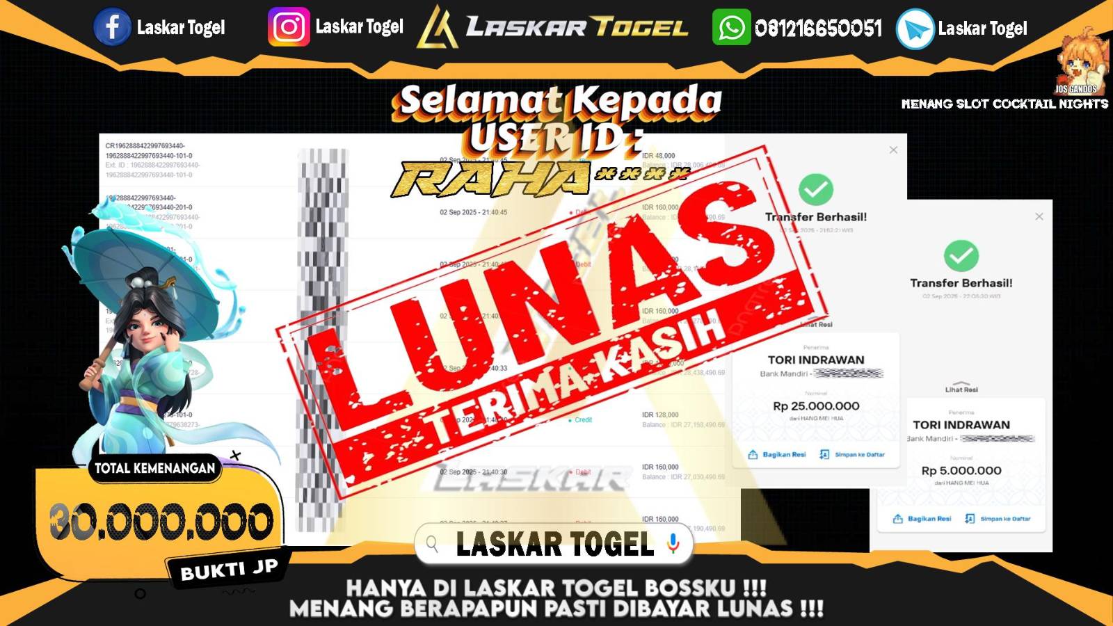 LASKARTOGEL JACKPOT SLOT COCKTAIL NIGHTS Rp.30.000.000,- LUNAS