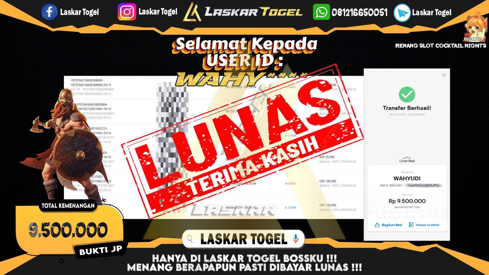 LASKARTOGEL JACKPOT SLOT COCKTAIL NIGHTS Rp.9.500.000,- LUNAS