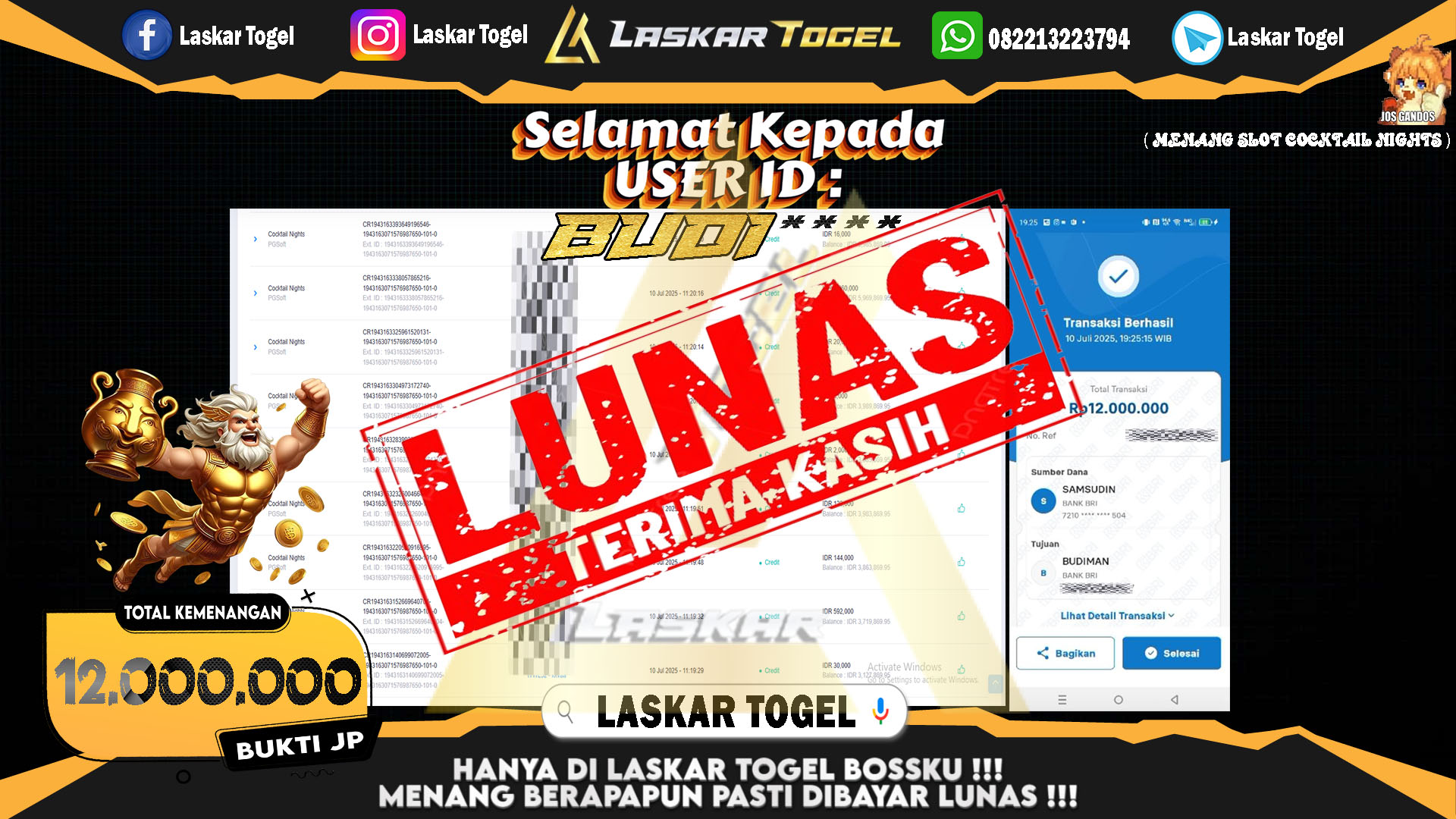 LASKARTOGEL JACKPOT SLOT COCKTAIL NIGHTS Rp.12.000.000.,- LUNAS