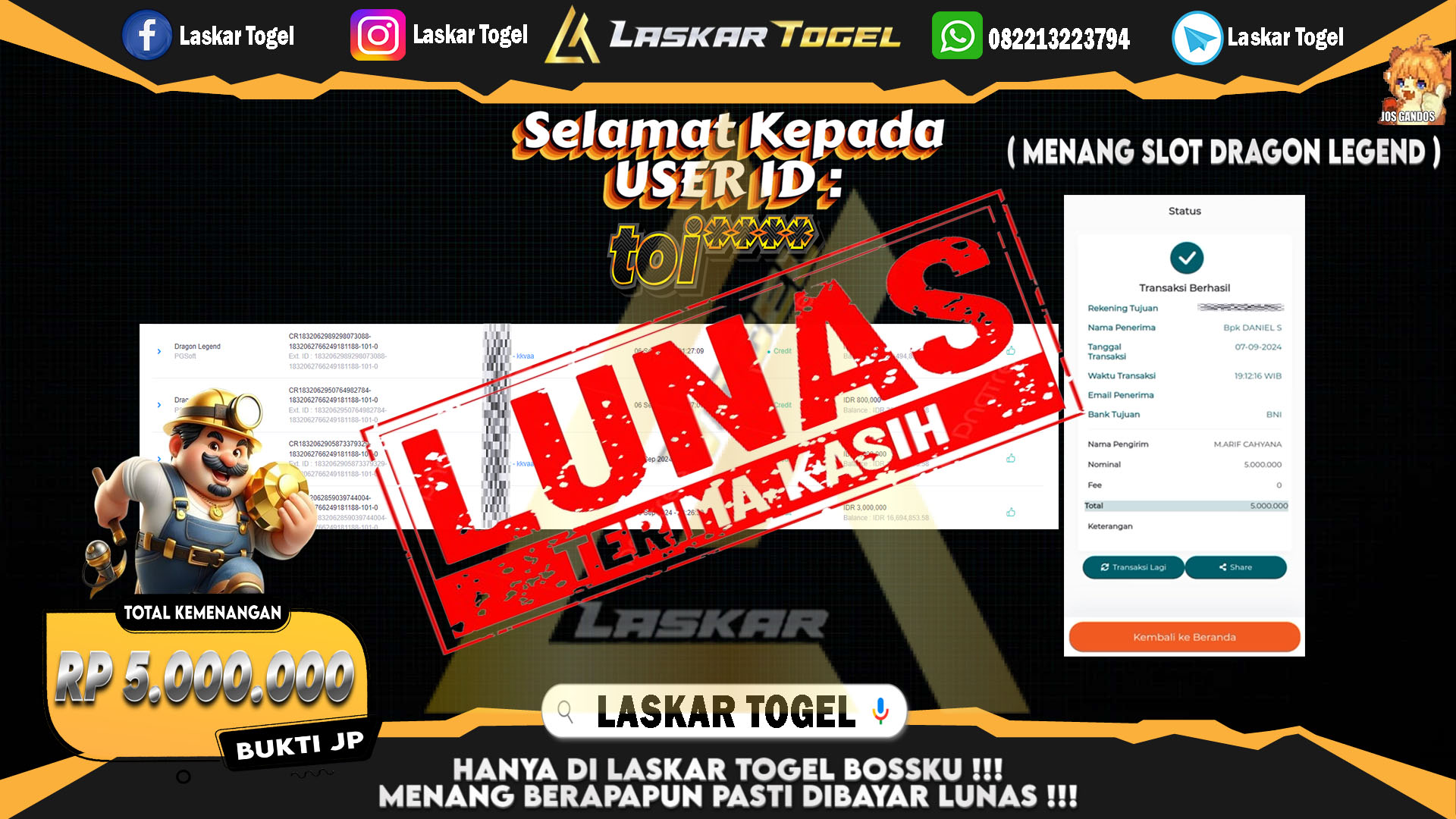 LASKARTOGEL JACKPOT TOGEL TOTO MACAU Rp.5.000.000.,- LUNAS